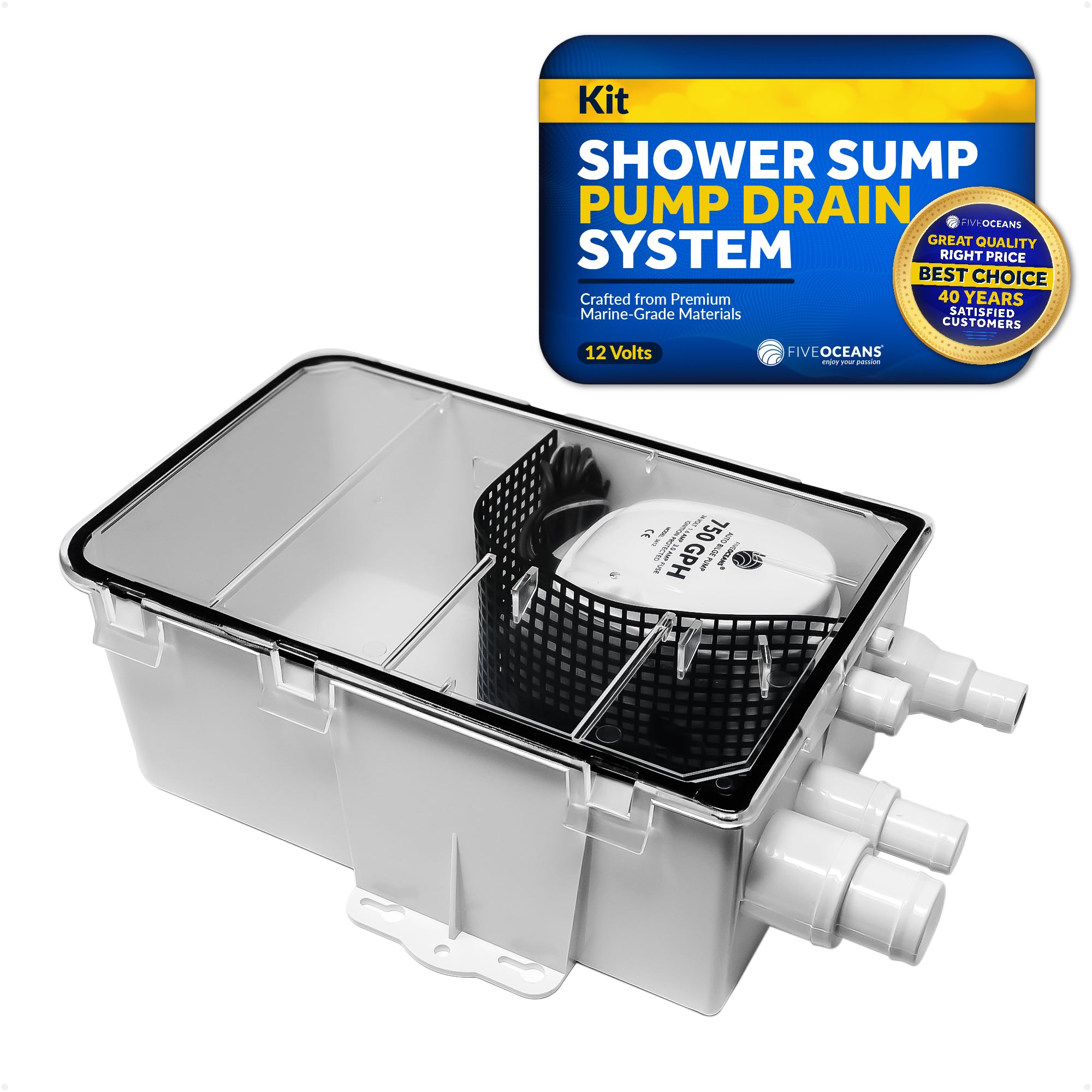 Shower Sump Pump Drain System Kit, 750 GPH, 12V - FO3611