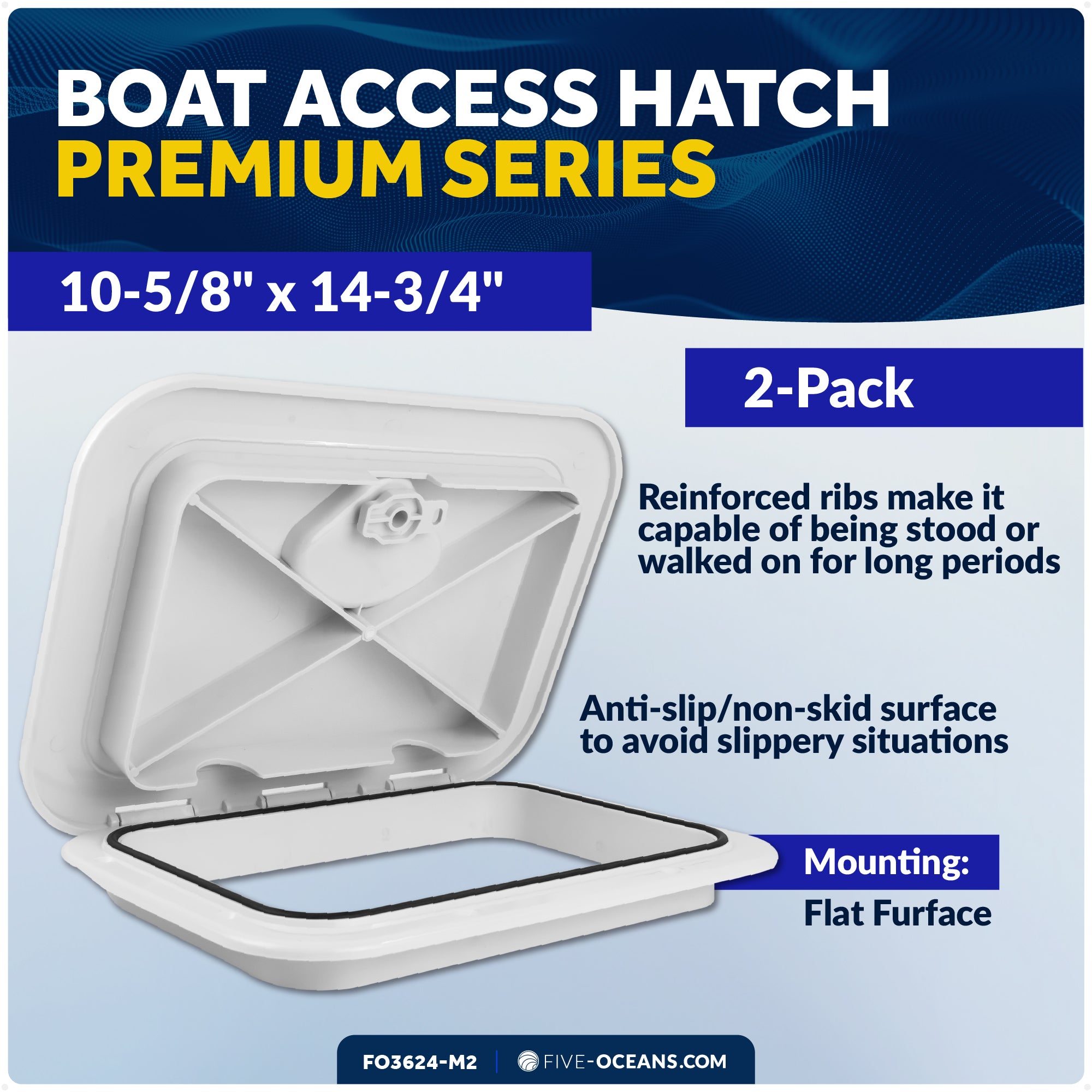 Boat Access Hatch 10-5/8" x 14-3/4" Recessed Handle Locking System, White, 2-Pack - FO3624-M2