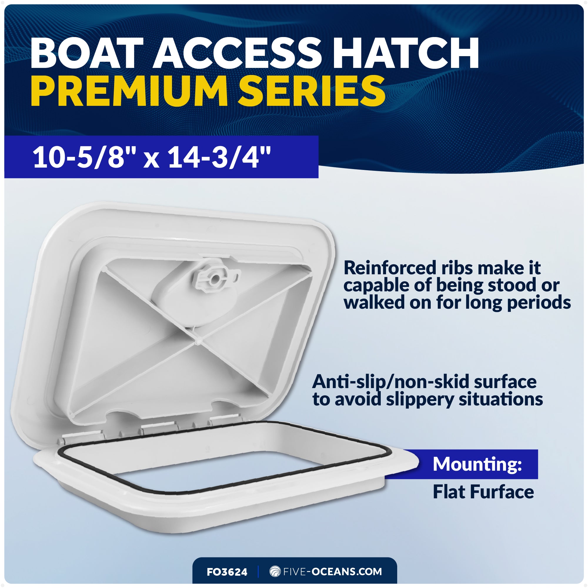 Boat Access Hatch, 10-5/8" x 14-3/4" Recessed Handle Locking System, White - FO3624