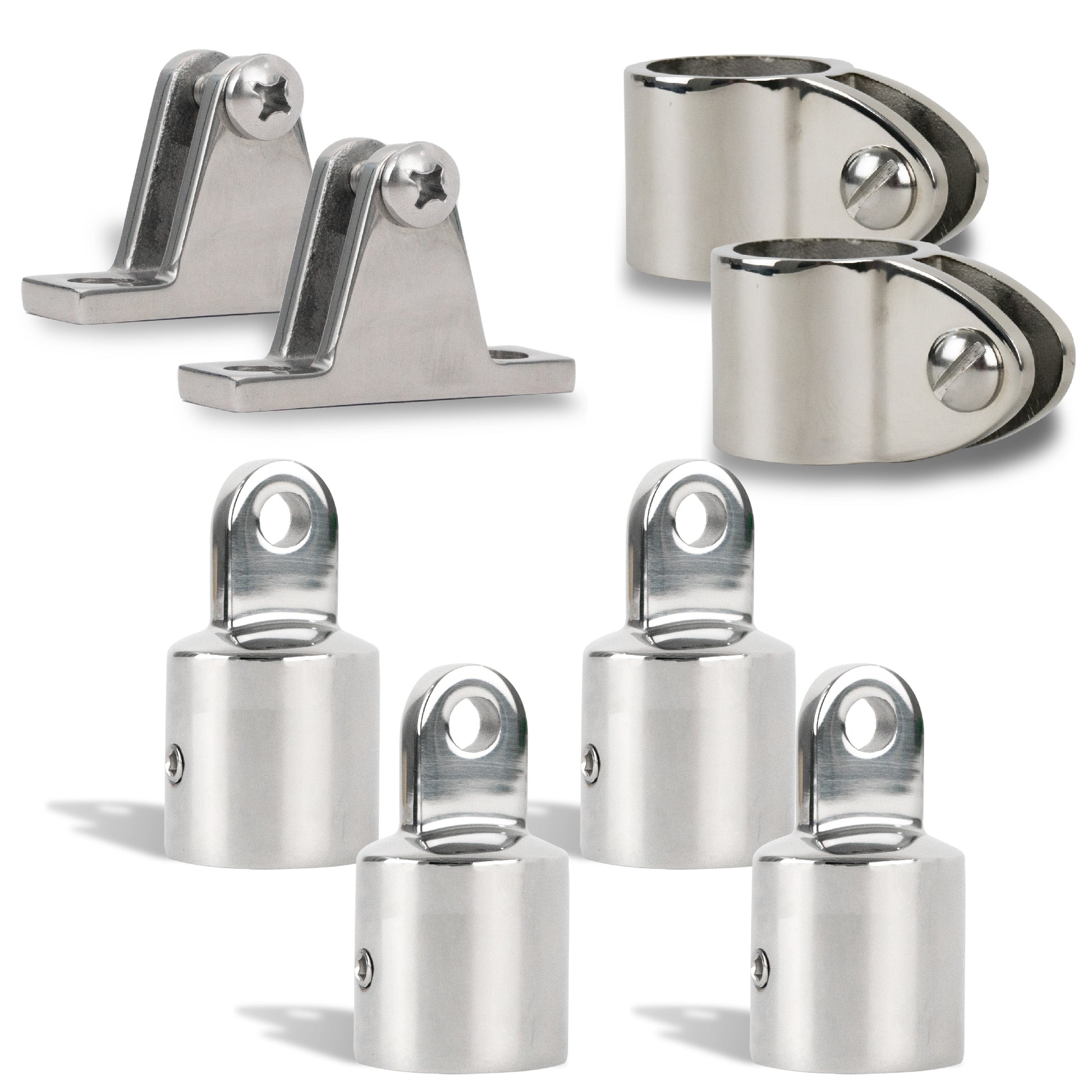 2 Bow Bimini Top Hardware Set 8 Piece, Fitting Fit 1", AISI316 Stainless Steel - FO367-C4 - Five Oceans