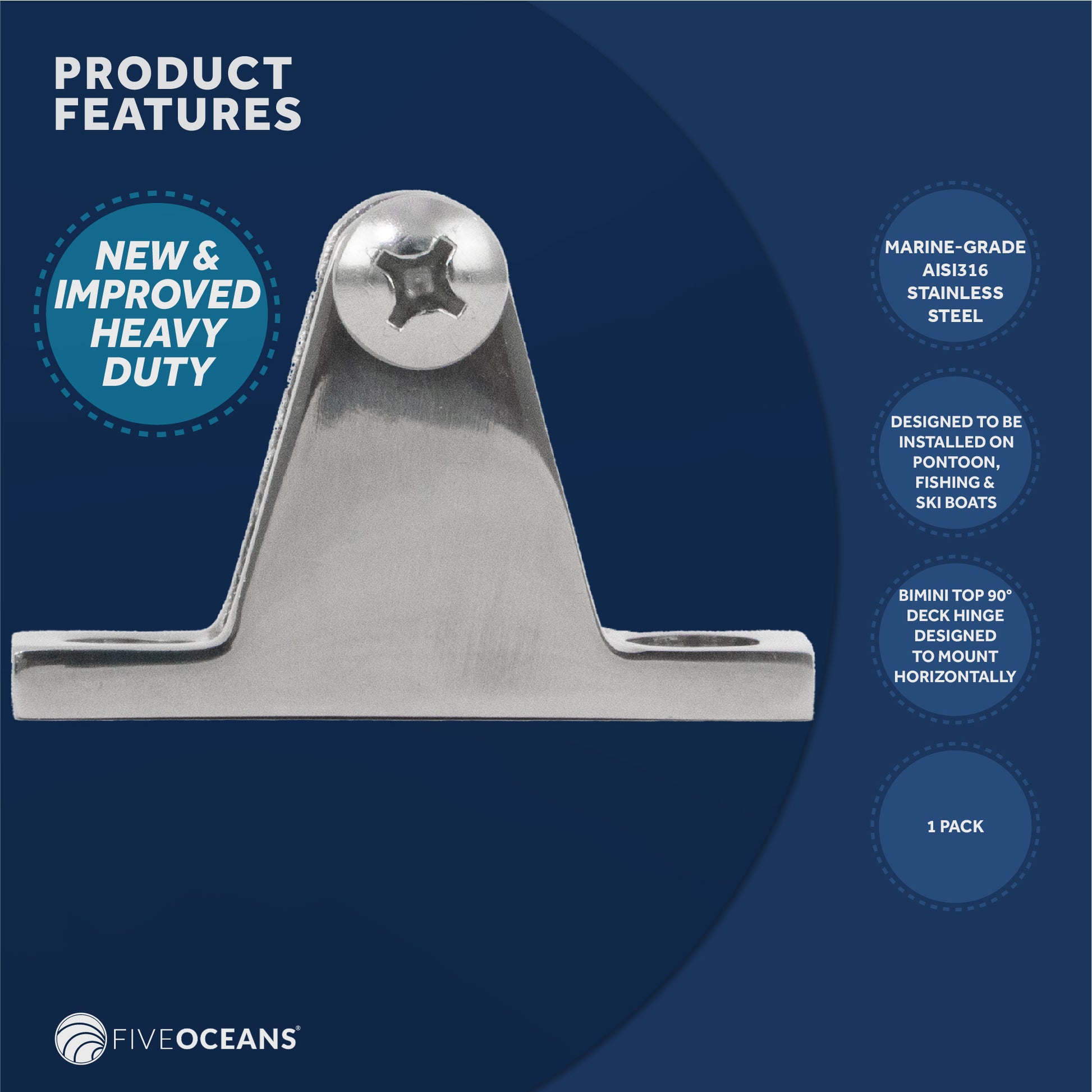 2 Bow Bimini Top Hardware Set 8 Piece, Fitting Fit 1", AISI316 Stainless Steel - FO367-C4 - Five Oceans