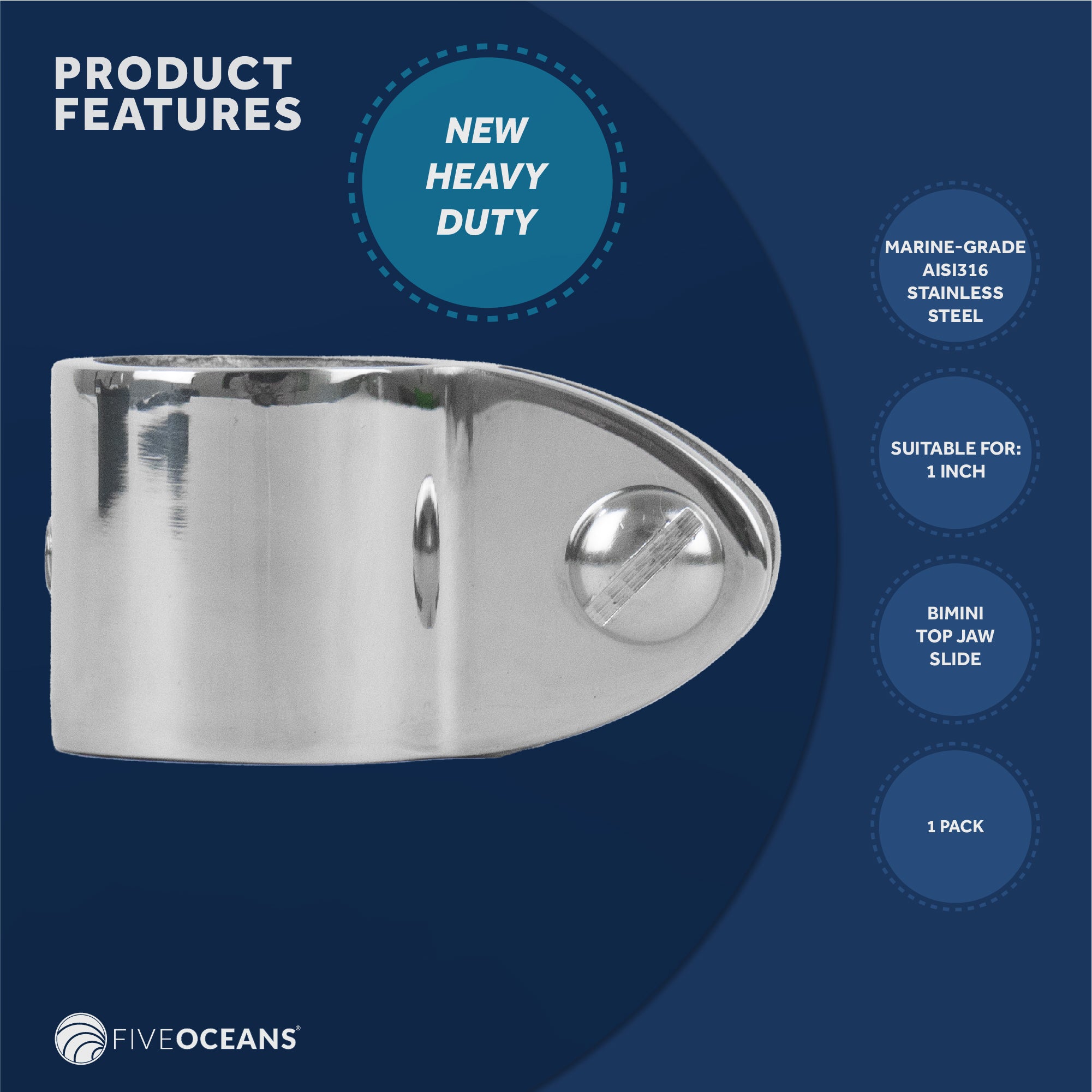 2 Bow Bimini Top Hardware Set 8 Piece, Fitting Fit 1", AISI316 Stainless Steel - FO367-C4 - Five Oceans