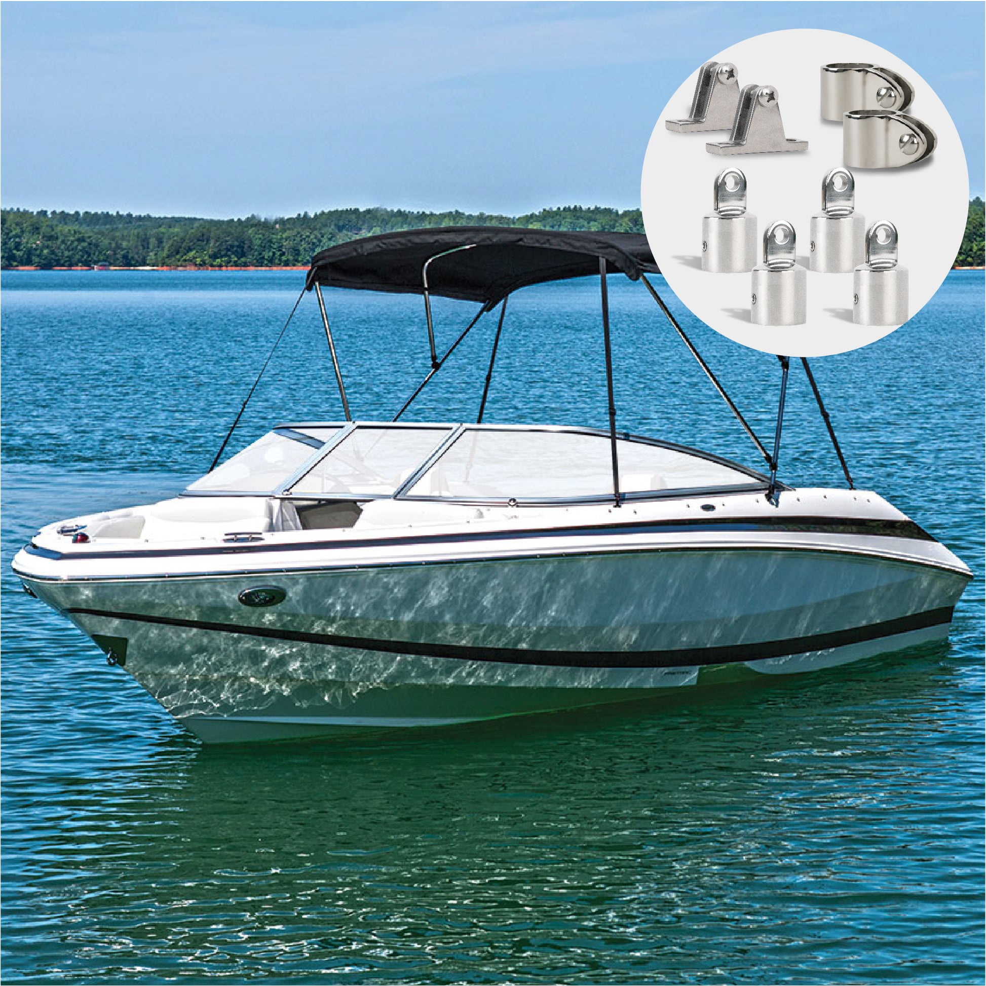 2 Bow Bimini Top Hardware Set 8 Piece, Fitting Fit 1", AISI316 Stainless Steel - FO367-C4 - Five Oceans