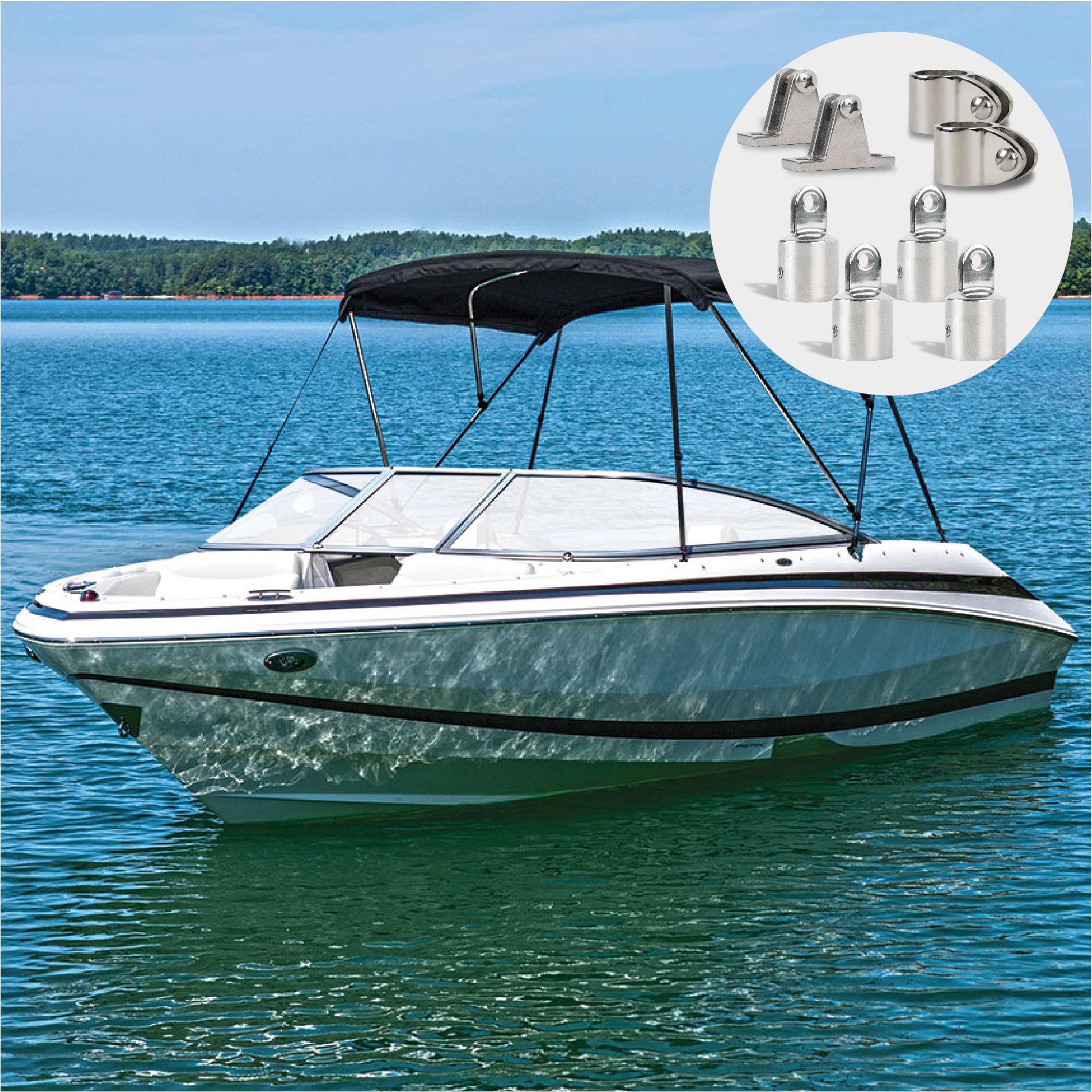 2 Bow Bimini Top Hardware Set 8 Piece, Fitting Fit 1", AISI316 Stainless Steel - FO367-C4 - Five Oceans