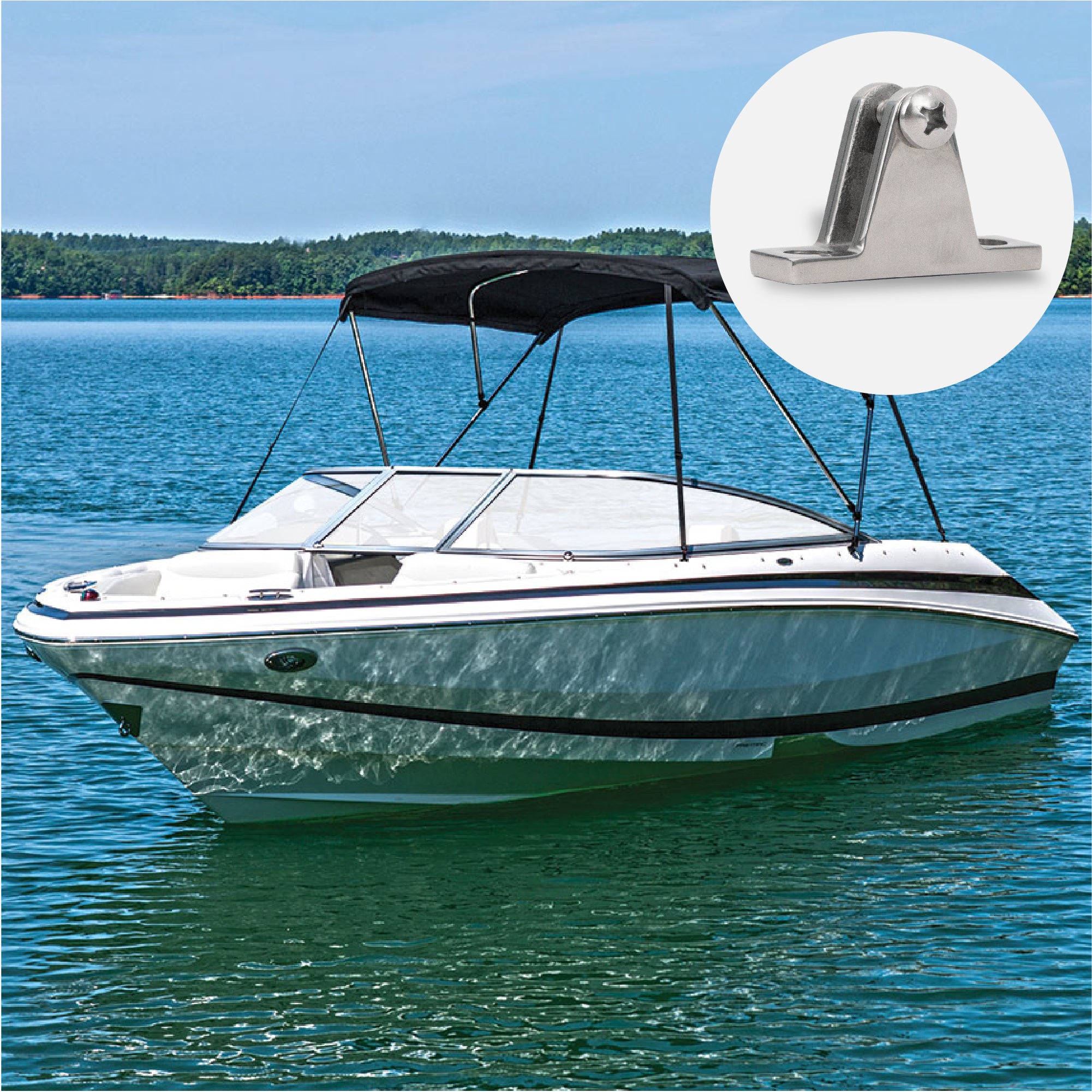 Bimini Top Hardware 90 Degree Deck Hinge with Screw Pin, AISI316 Stailess Steel - FO367 - Five Oceans