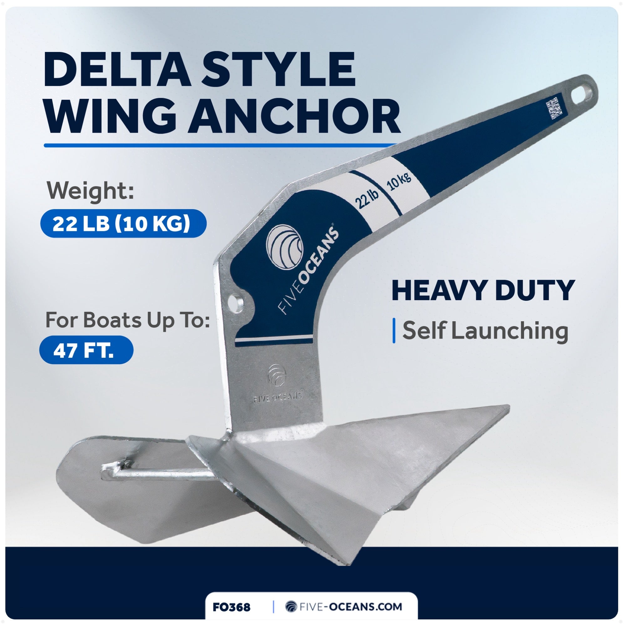 22 Lb Delta Style Wing Anchor, Hot Dipped Galvanized Steel - FO3686 - Five Oceans
