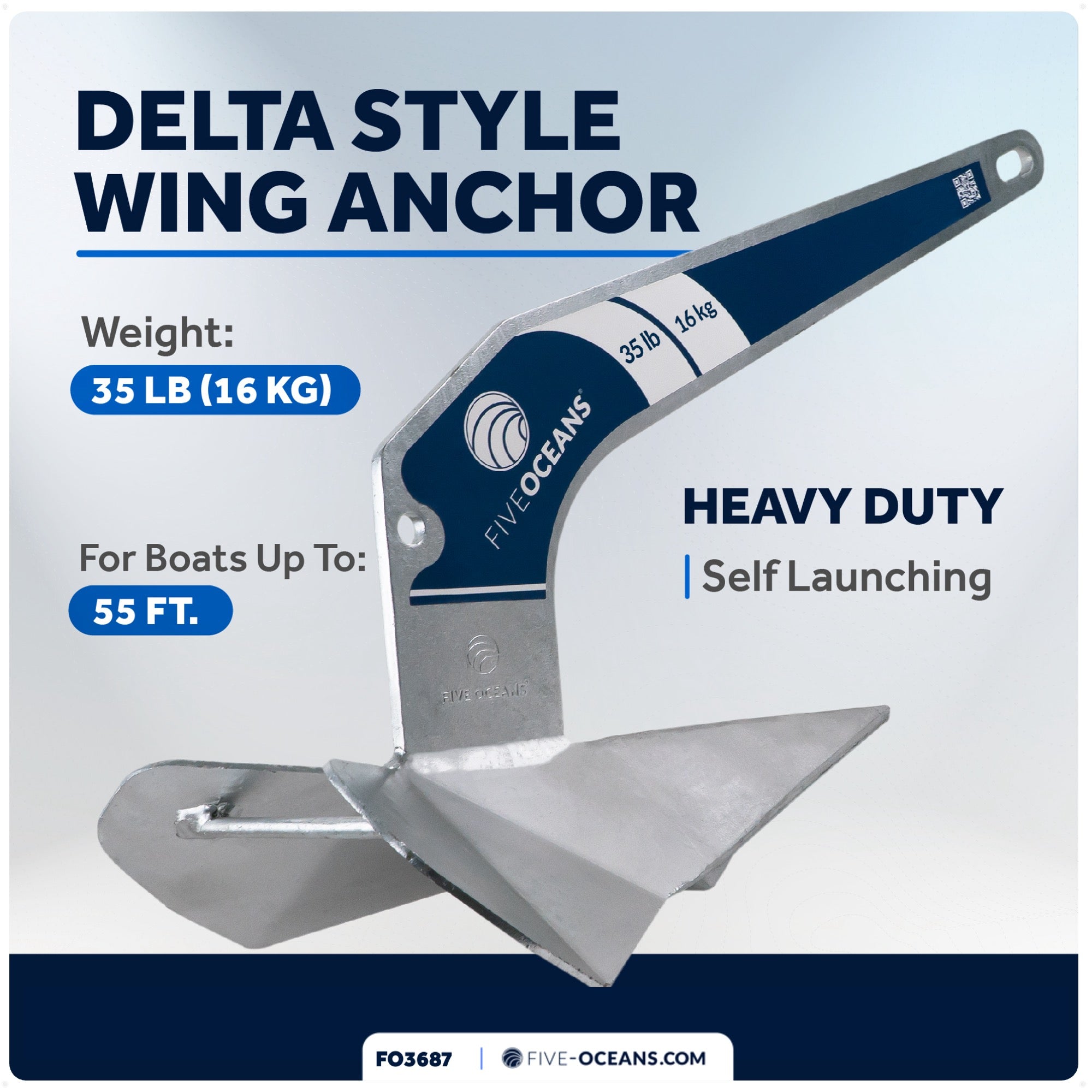Delta Style Wing Anchor, 35 Lb Hot Dipped Galvanized Steel - FO3687 - Five Oceans