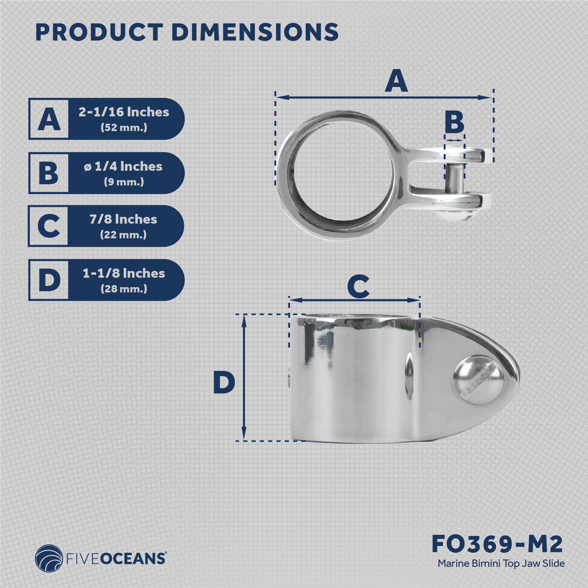 Bimini Top Hardware 7/8" Jaw Slide, AISI316 Stainless Steel - 2-Pack - FO369-M2 - Five Oceans