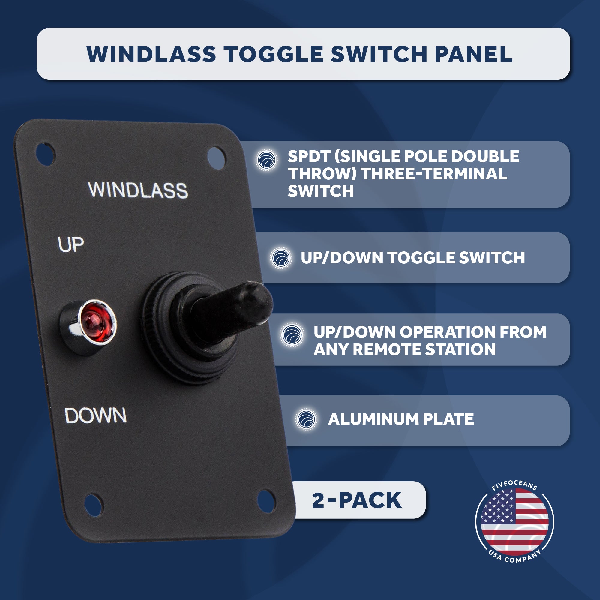 Toggle Anchor Windlass Switch, Up/Down, 12V, 2-Pack - FO3740-M2 - Five Oceans