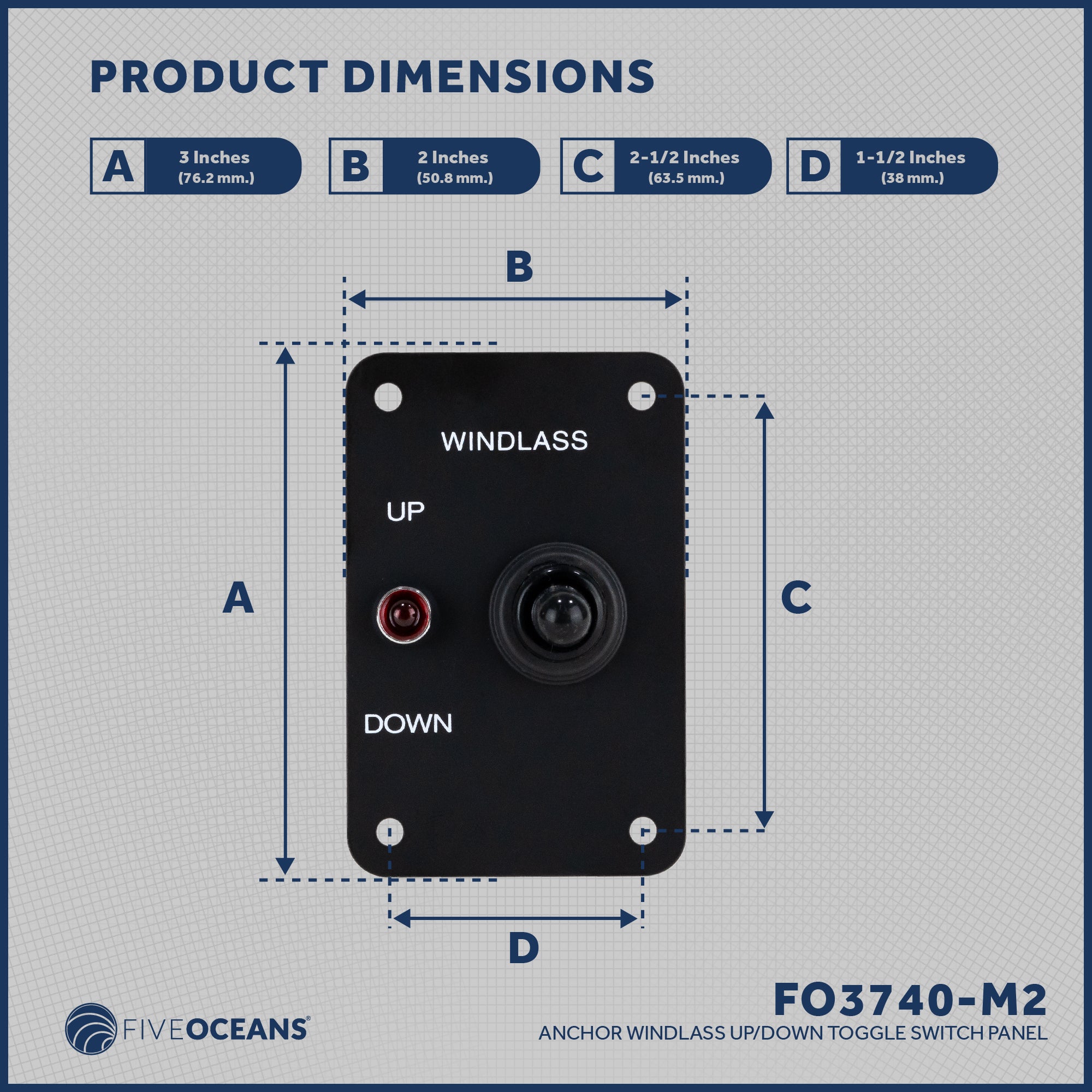 Toggle Anchor Windlass Switch, Up/Down, 12V, 2-Pack - FO3740-M2 - Five Oceans