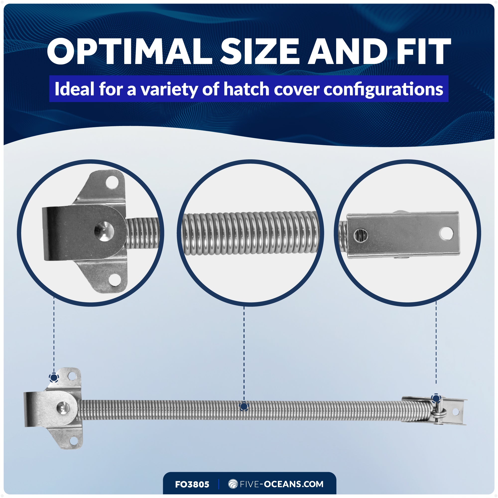 10" Hatch Lid Support Spring Holder, Stainless Steel - FO3805 - Five Oceans