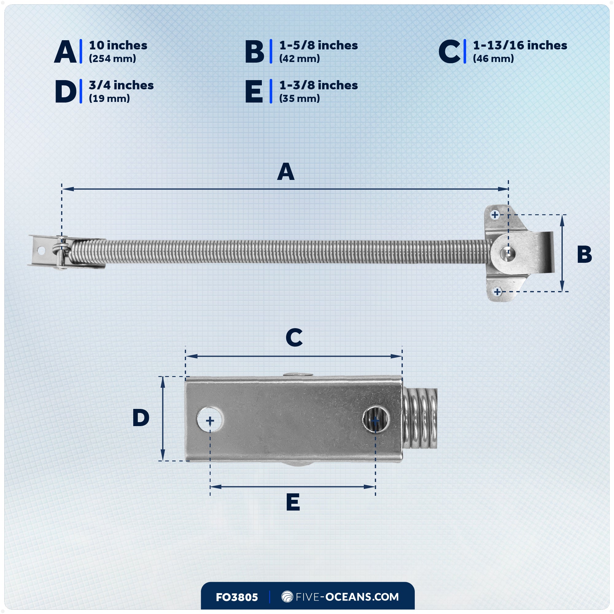 10" Hatch Lid Support Spring Holder, Stainless Steel - FO3805 - Five Oceans