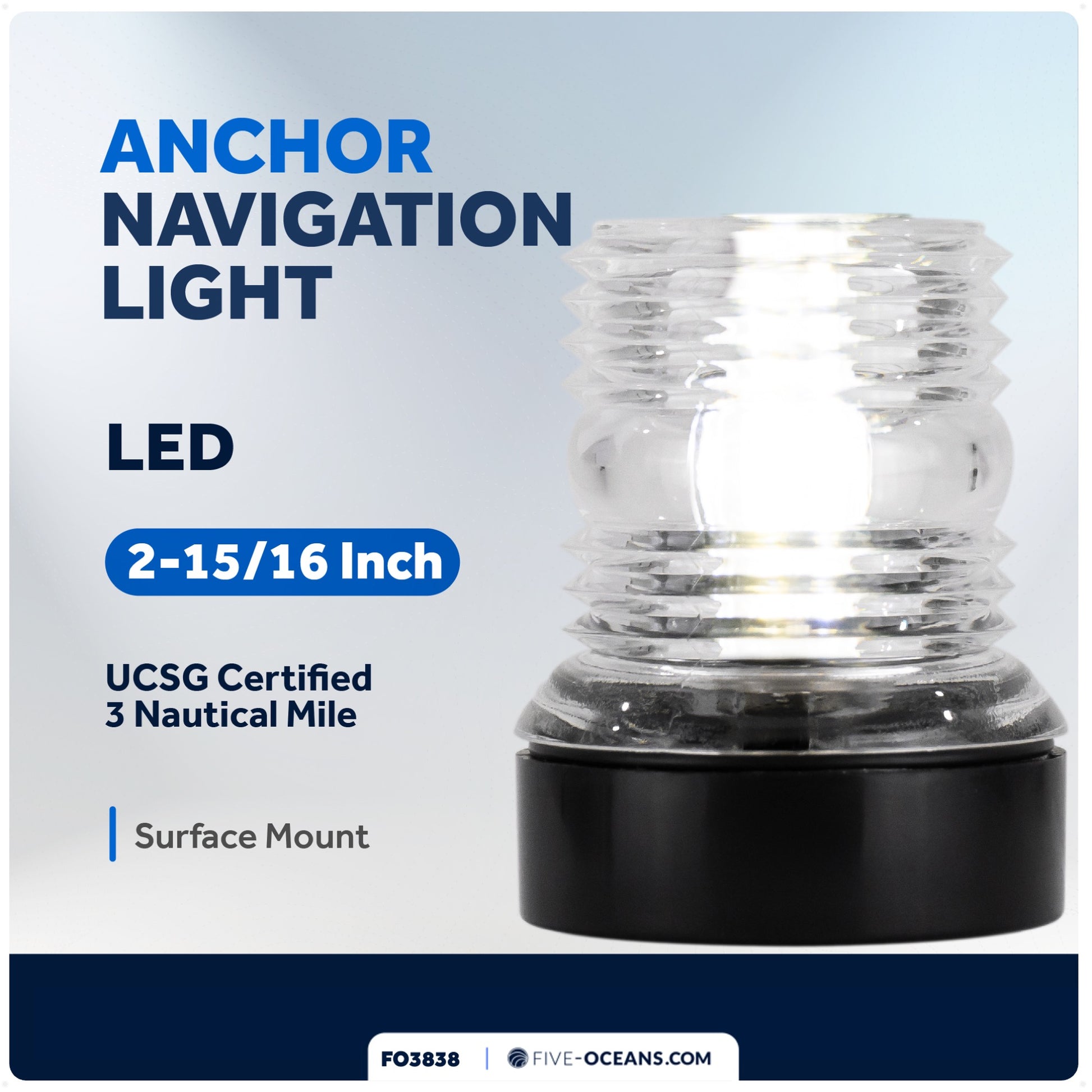 LED Anchor Navigation Light, 3NM, Fixed Mount - FO3838 - Five Oceans