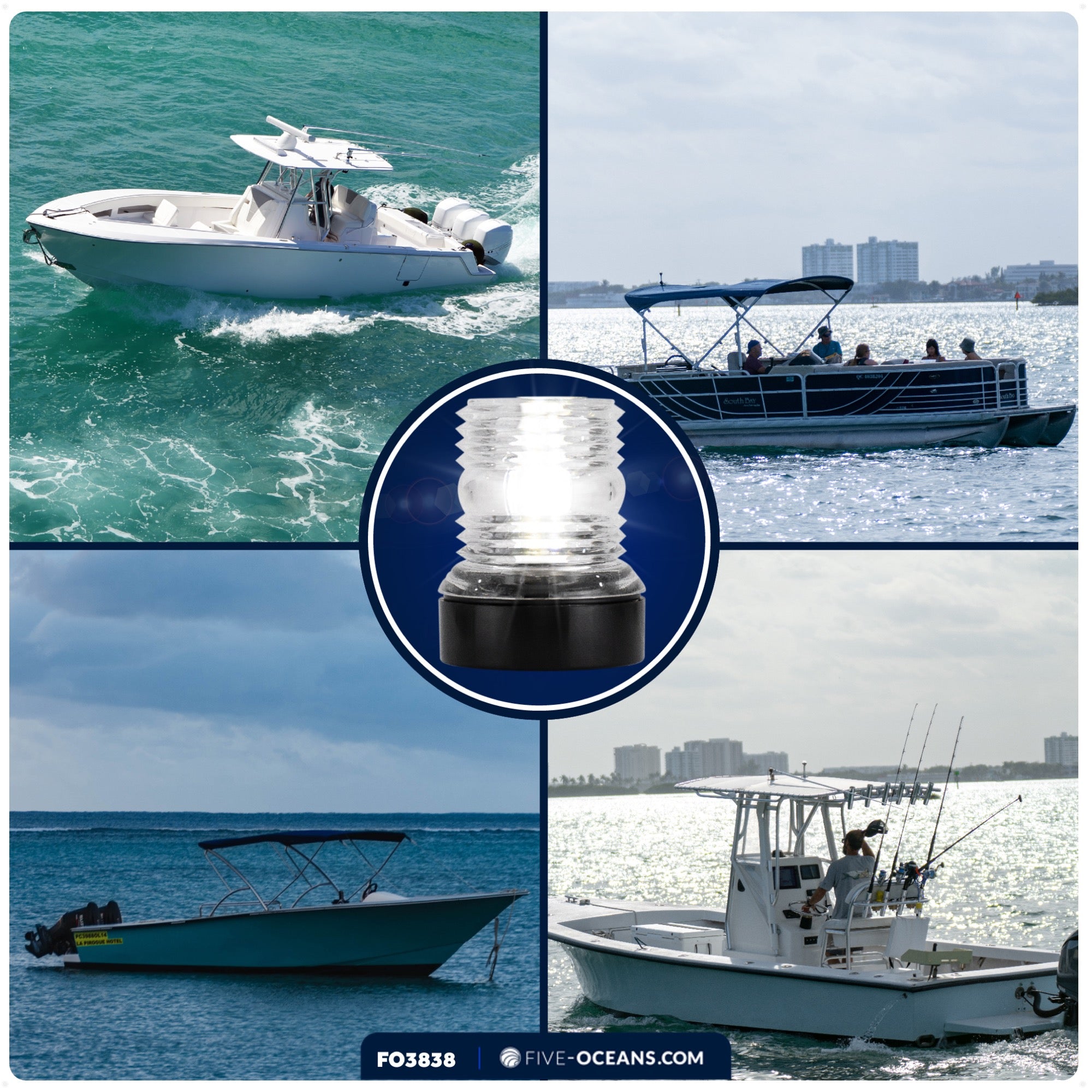 LED Anchor Navigation Light, 3NM, Fixed Mount - FO3838 - Five Oceans