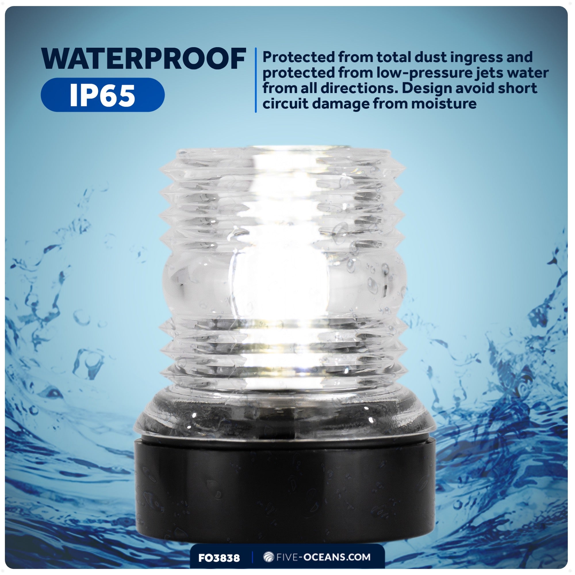 LED Anchor Navigation Light, 3NM, Fixed Mount - FO3838 - Five Oceans