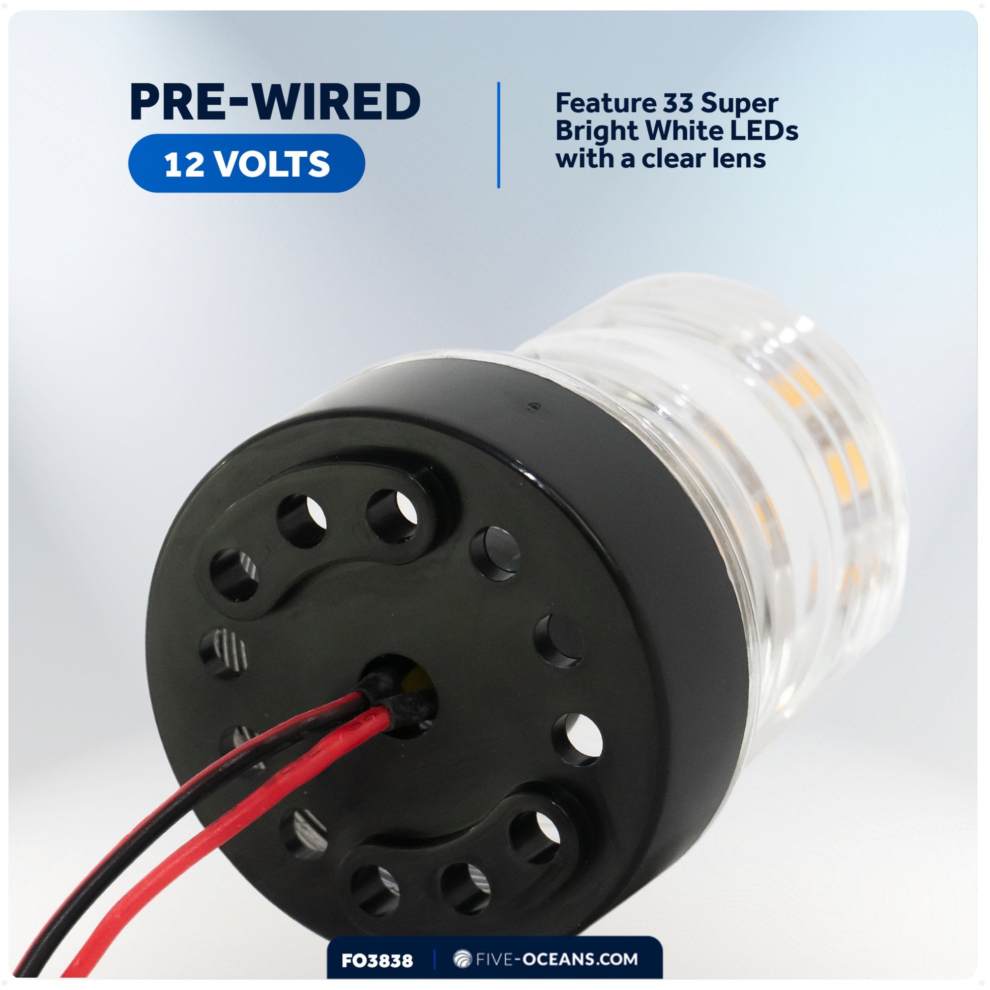 LED Anchor Navigation Light, 3NM, Fixed Mount - FO3838 - Five Oceans
