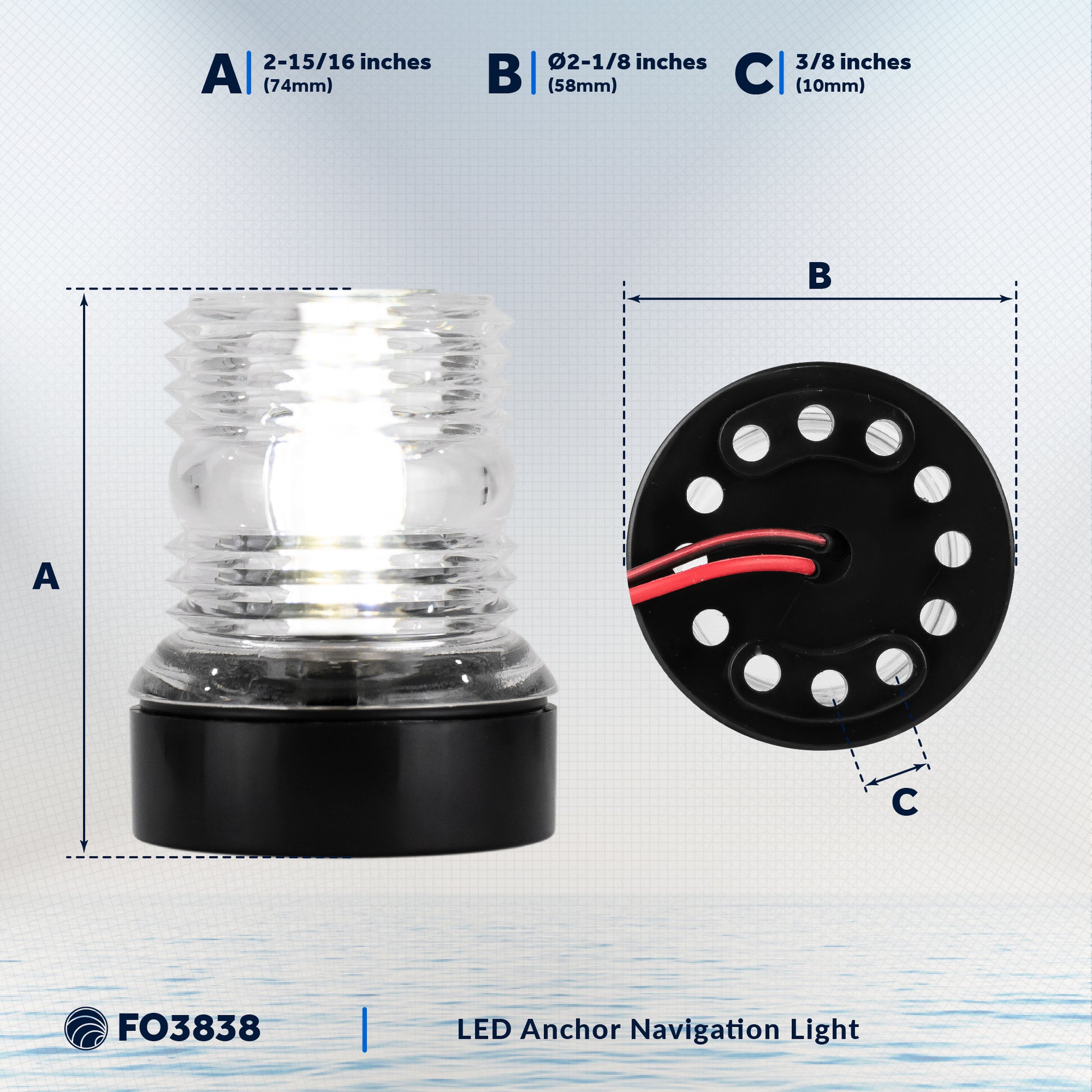 LED Anchor Navigation Light, 3NM, Fixed Mount - FO3838 - Five Oceans