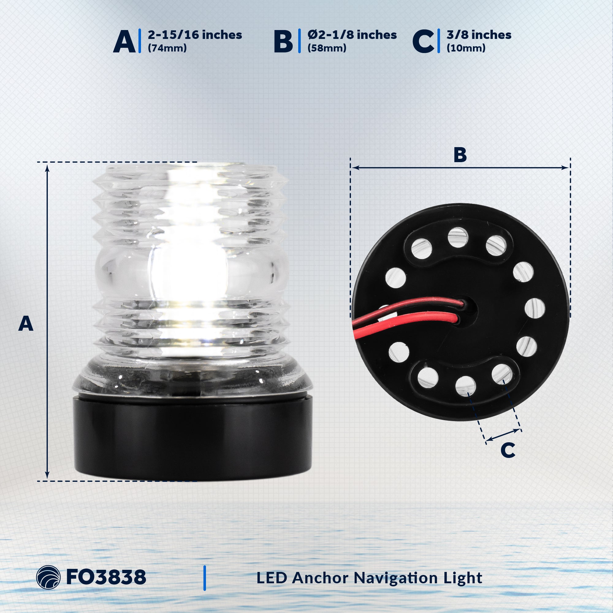 LED Anchor Navigation Light, 3NM, Fixed Mount - FO3838 - Five Oceans