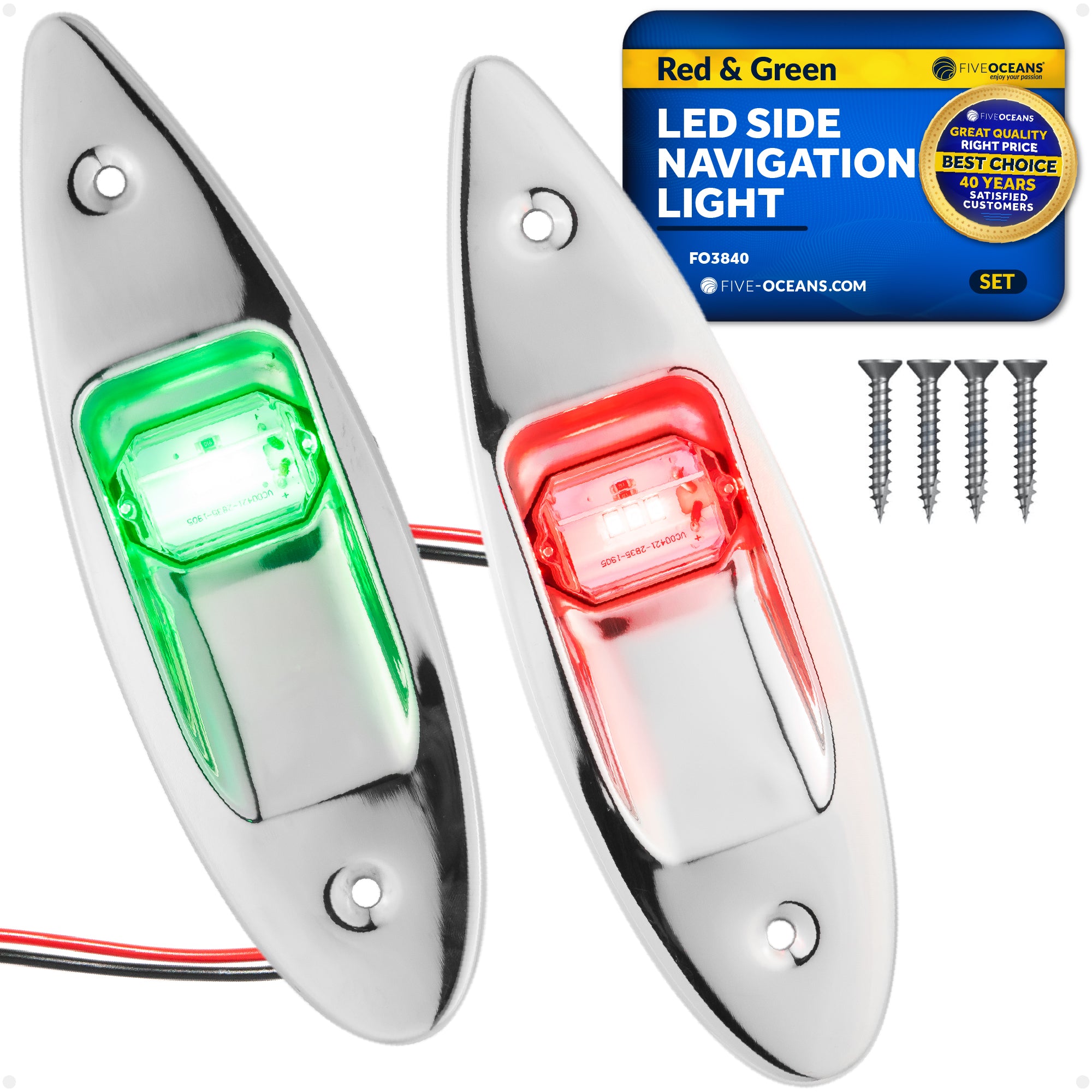 LED Bow Navigation Lights, 2NM, Flush Mount, Red/Green - FO3840