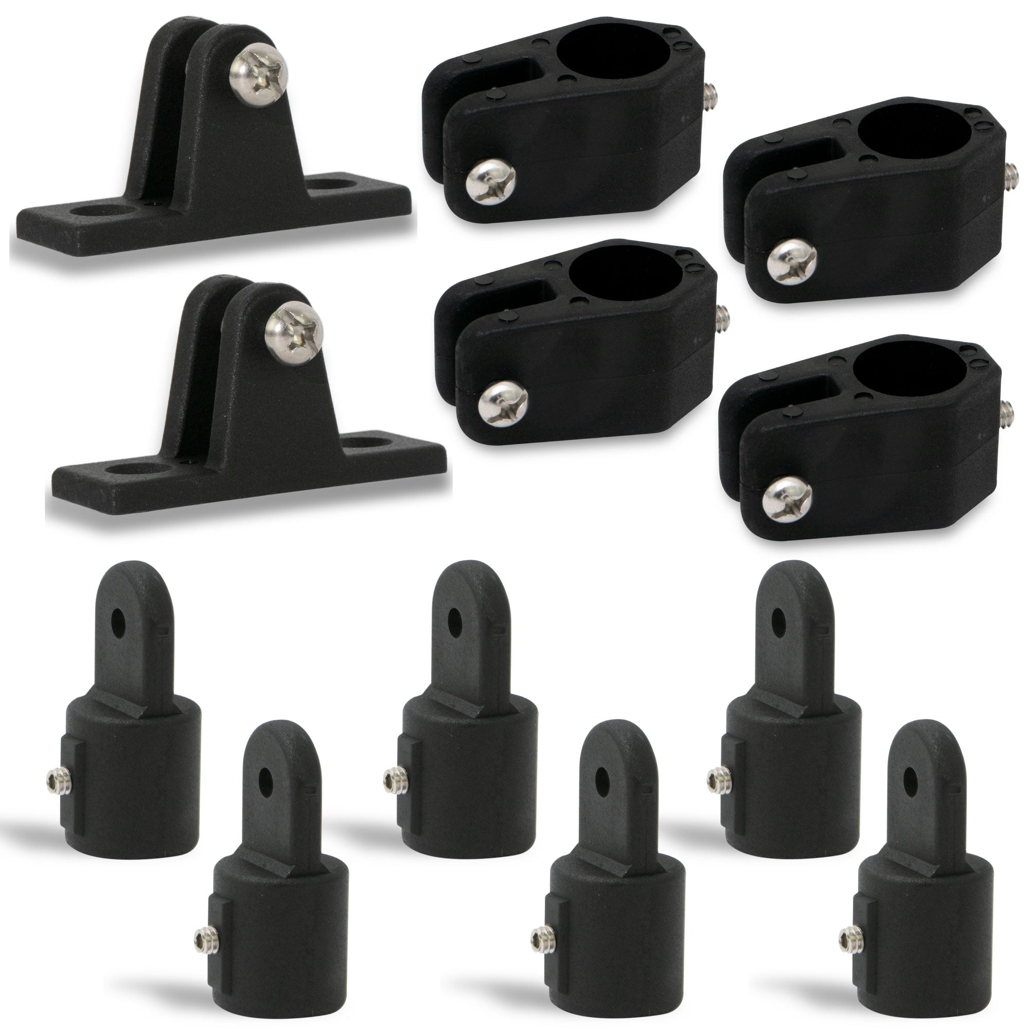 2 Bow Bimini Top Hardware Set 8 Piece, Fitting Fit 7/8", Black Nylon - FO3847-C2 - Five Oceans