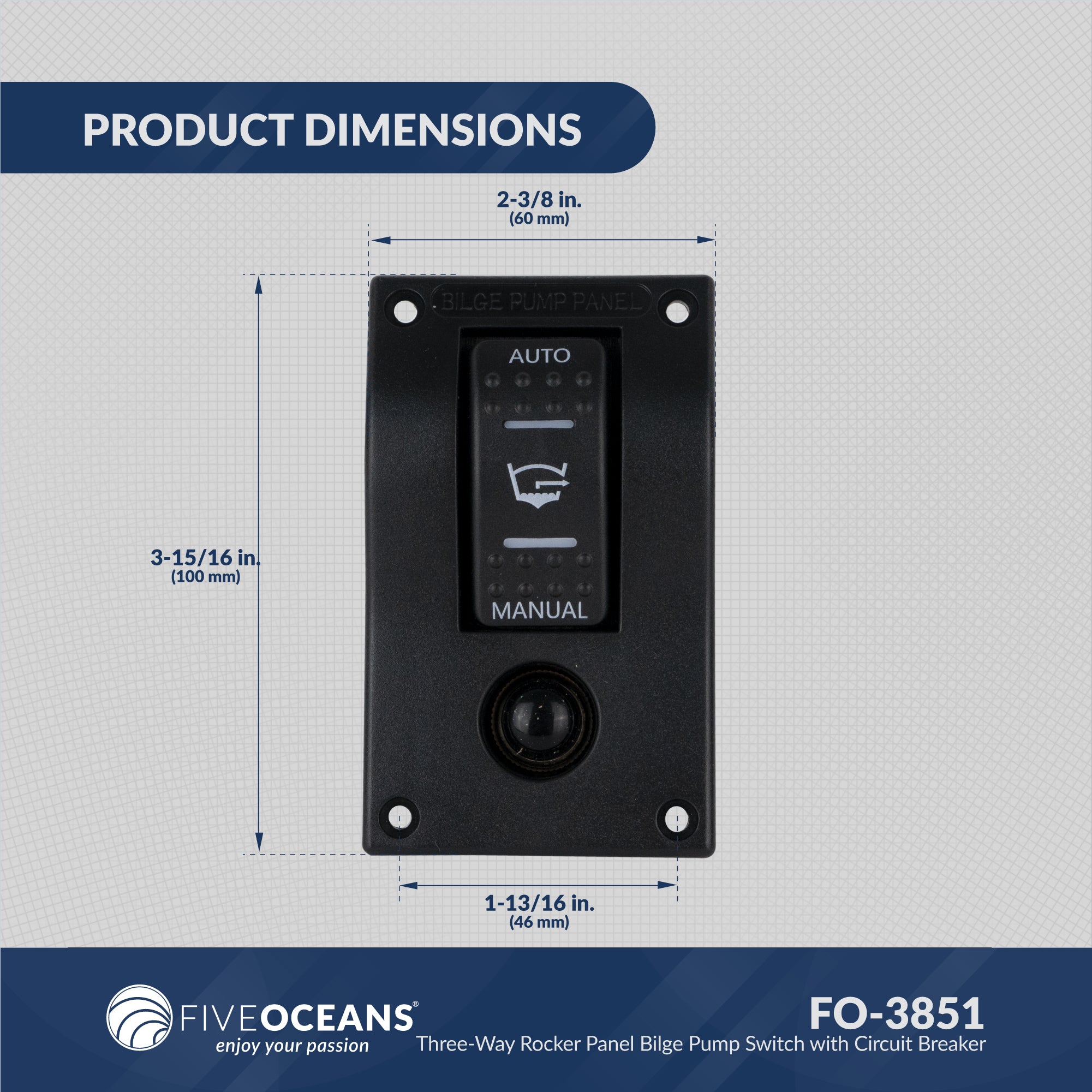 Bilge Pump Switch 3-Way Rocker 12-Volts, 2-Pack - FO3851-M2 - Five Oceans