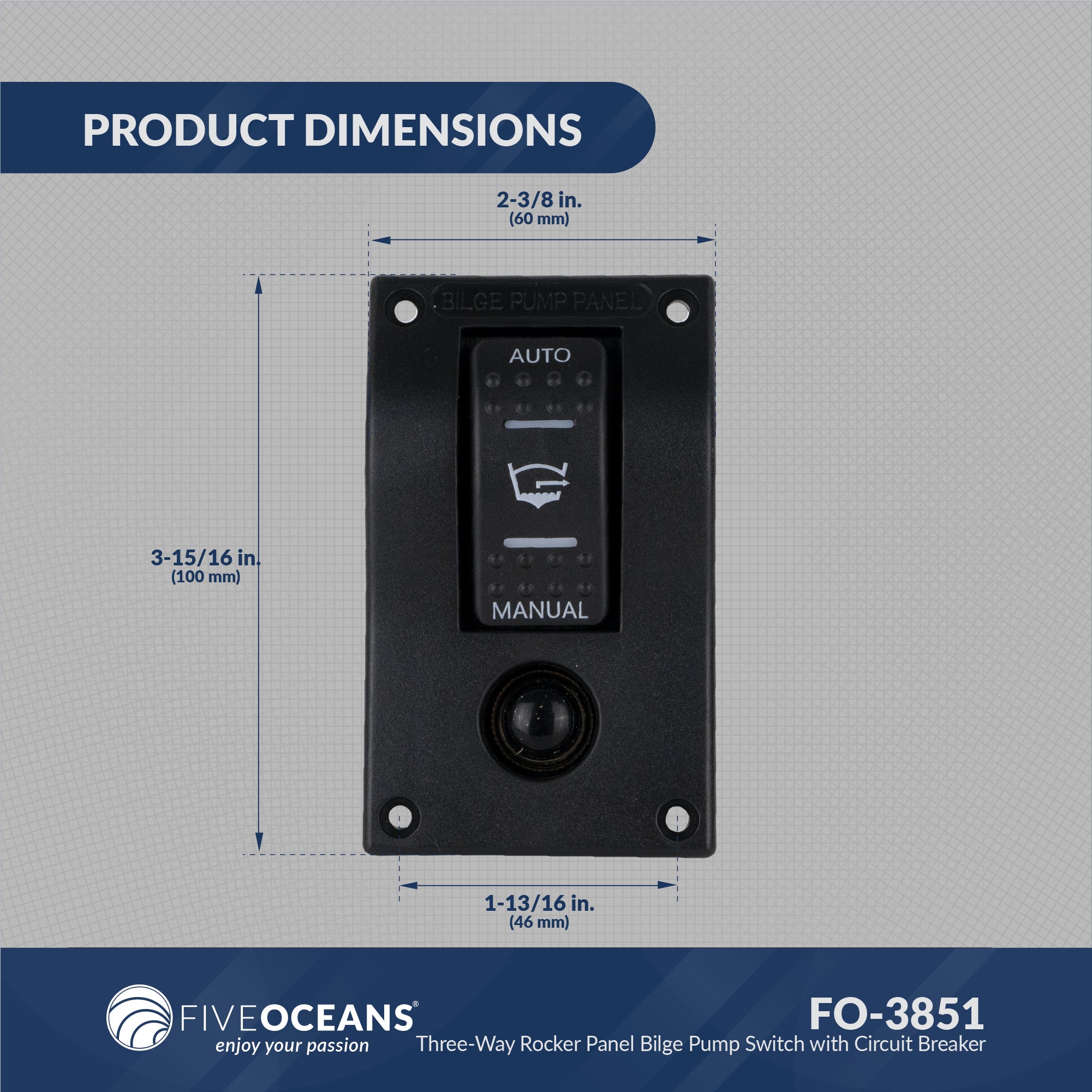 Bilge Pump Switch 3-Way Rocker 12-Volts - FO3851 - Five Oceans