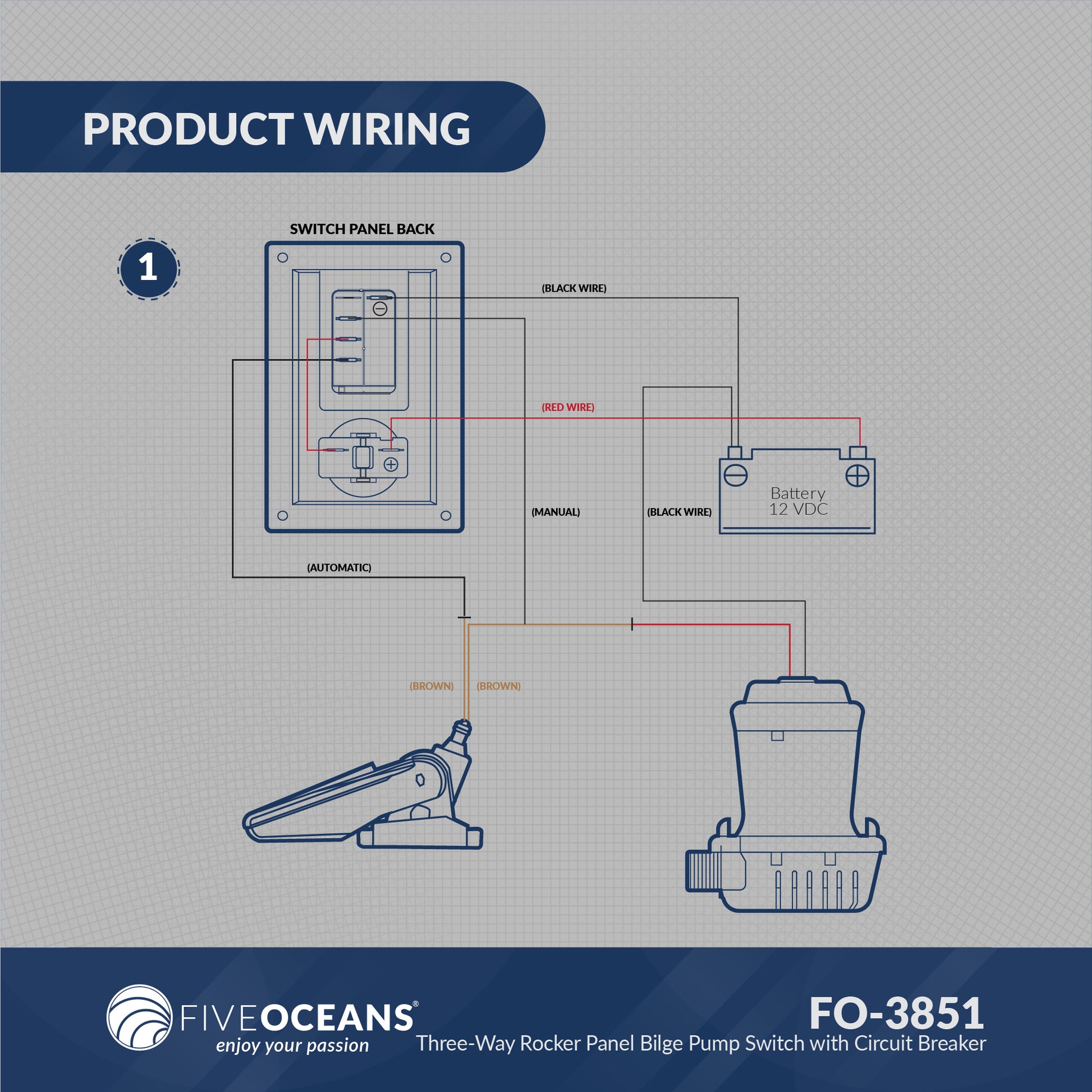 Bilge Pump Switch 3-Way Rocker 12-Volts - FO3851 - Five Oceans
