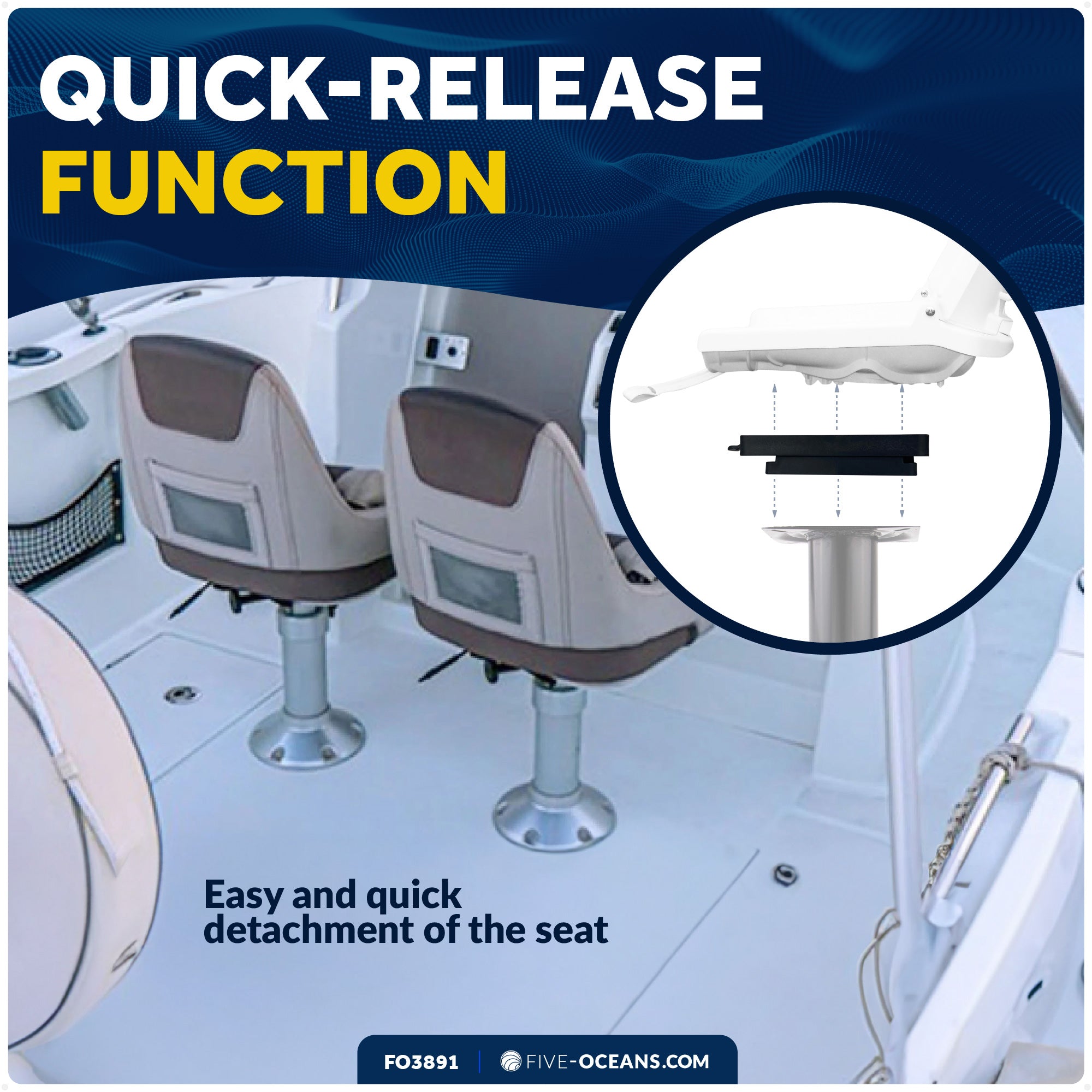 Boat Quick-Release Seat Swivel Mount Removable Bracket - FO3891