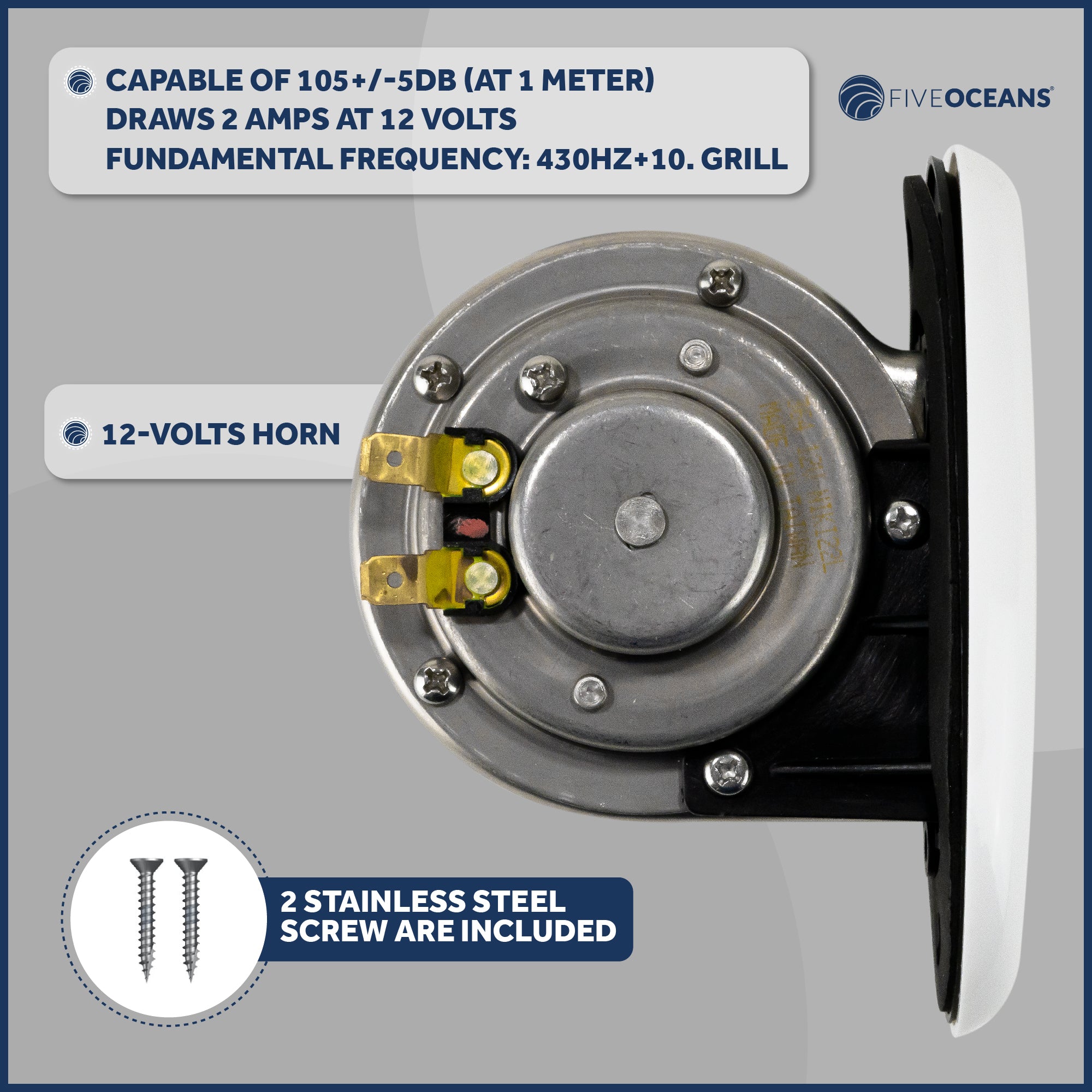 Drop-in Hidden Boat Horn with Black and White Grills, 12V - 110+5 dB - FO3914