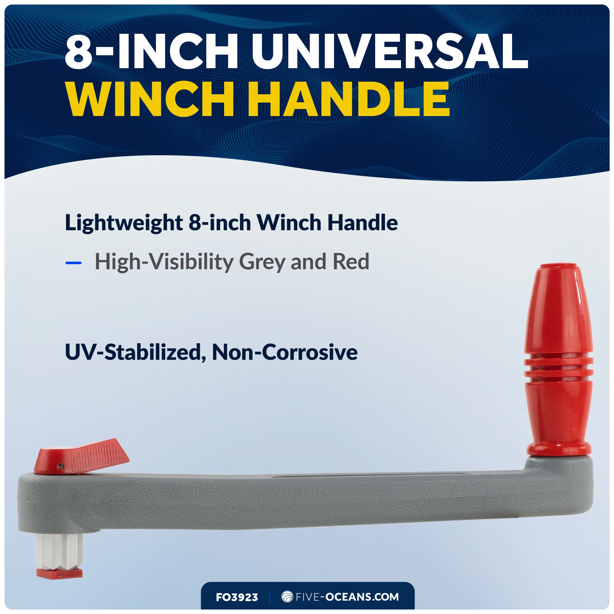 8" Sailboat Winch Handle, Universal Floating Lock-in Mechanism, Gray/Red - FO3923