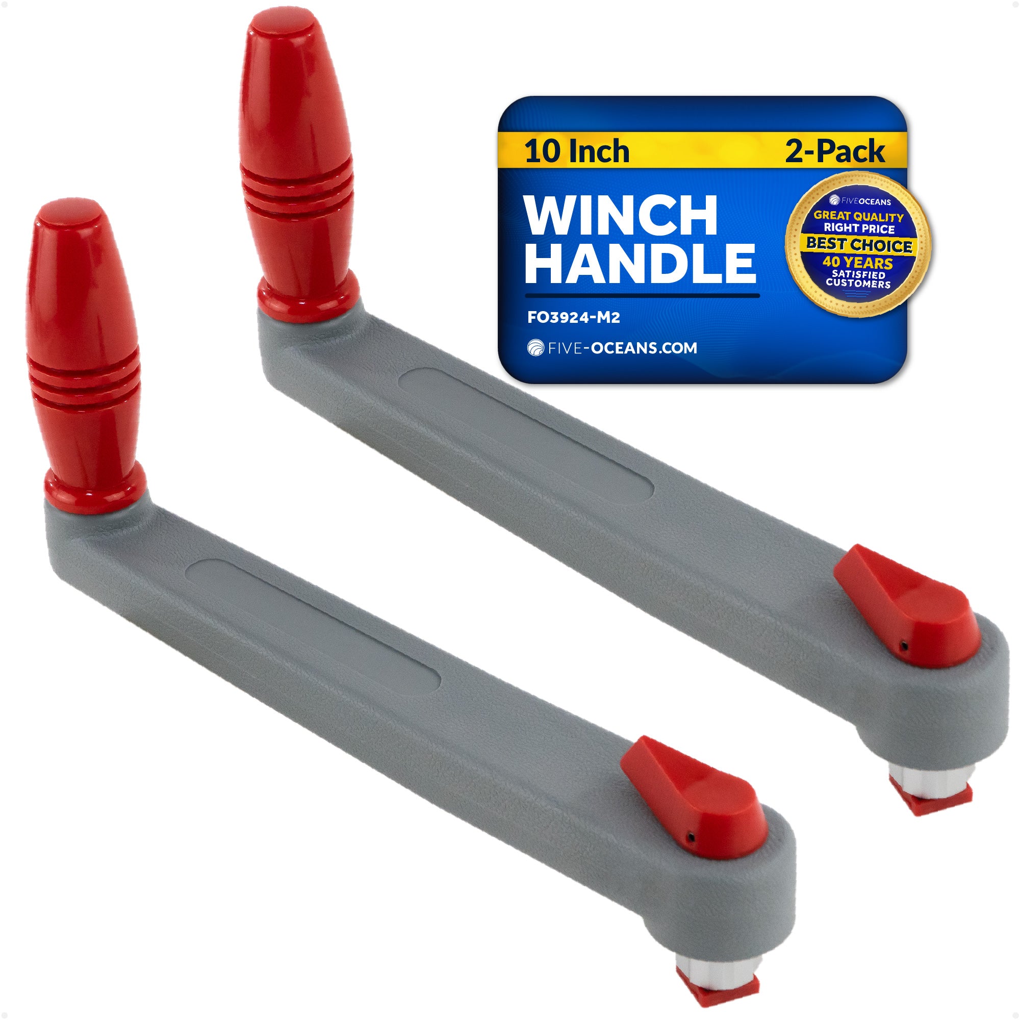 Universal Winch Handle, 10" Floating Lock-in Style, Grey/Red, 2-Pack - FO3924-M2