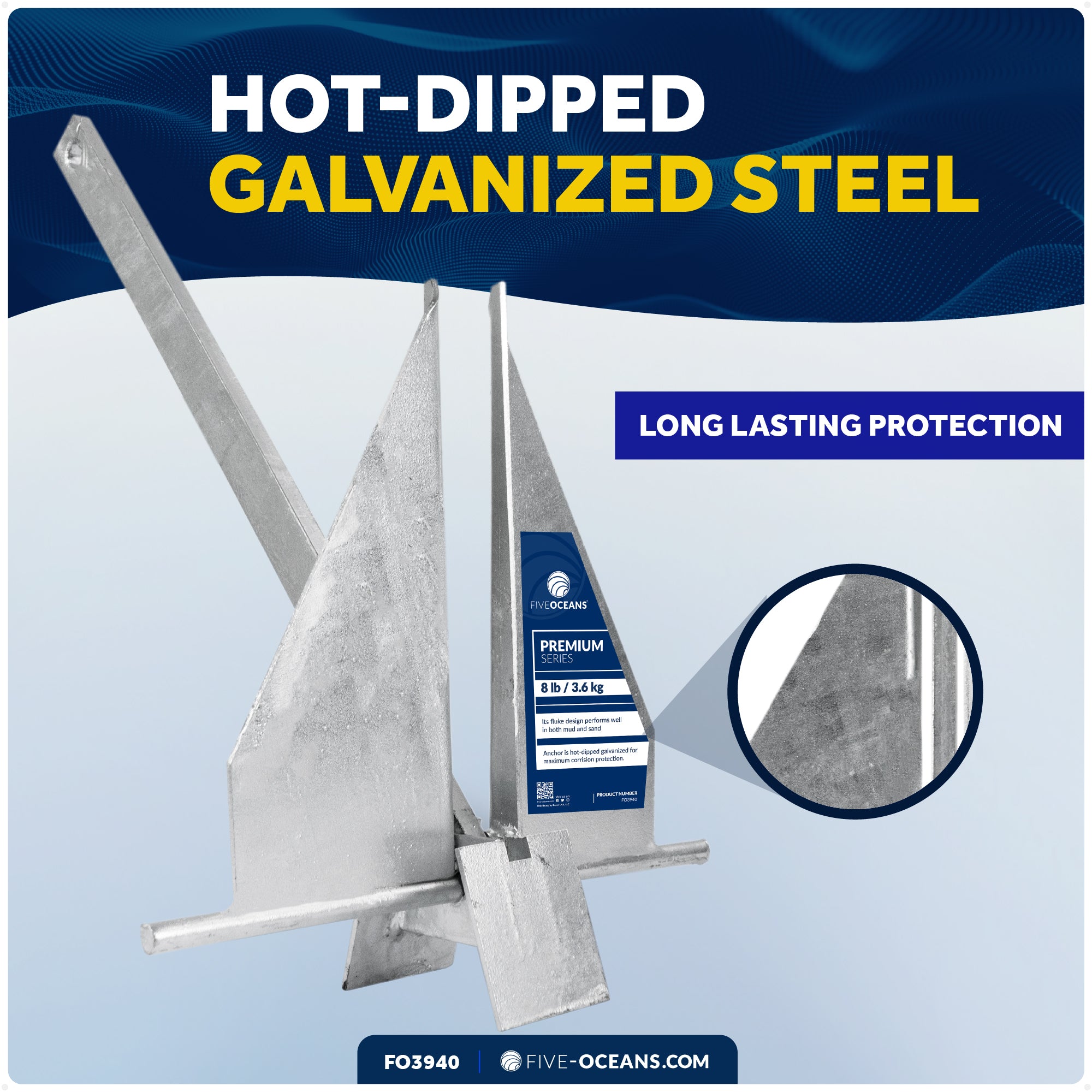 8 Lb Fluke Anchor, Hot Dipped Galvanized Steel - FO3940 - Five Oceans