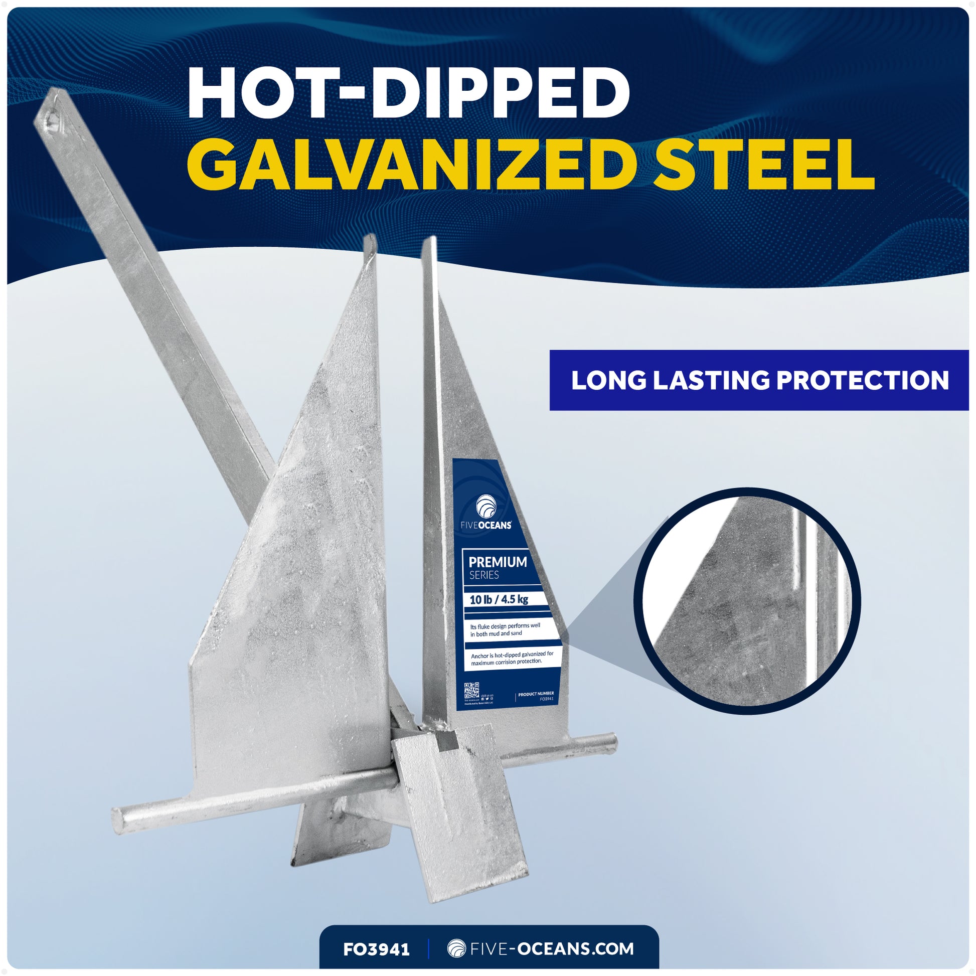 10 Lb Fluke Anchor, Hot Dipped Galvanized Steel Boat Anchor - FO3941 - Five Oceans