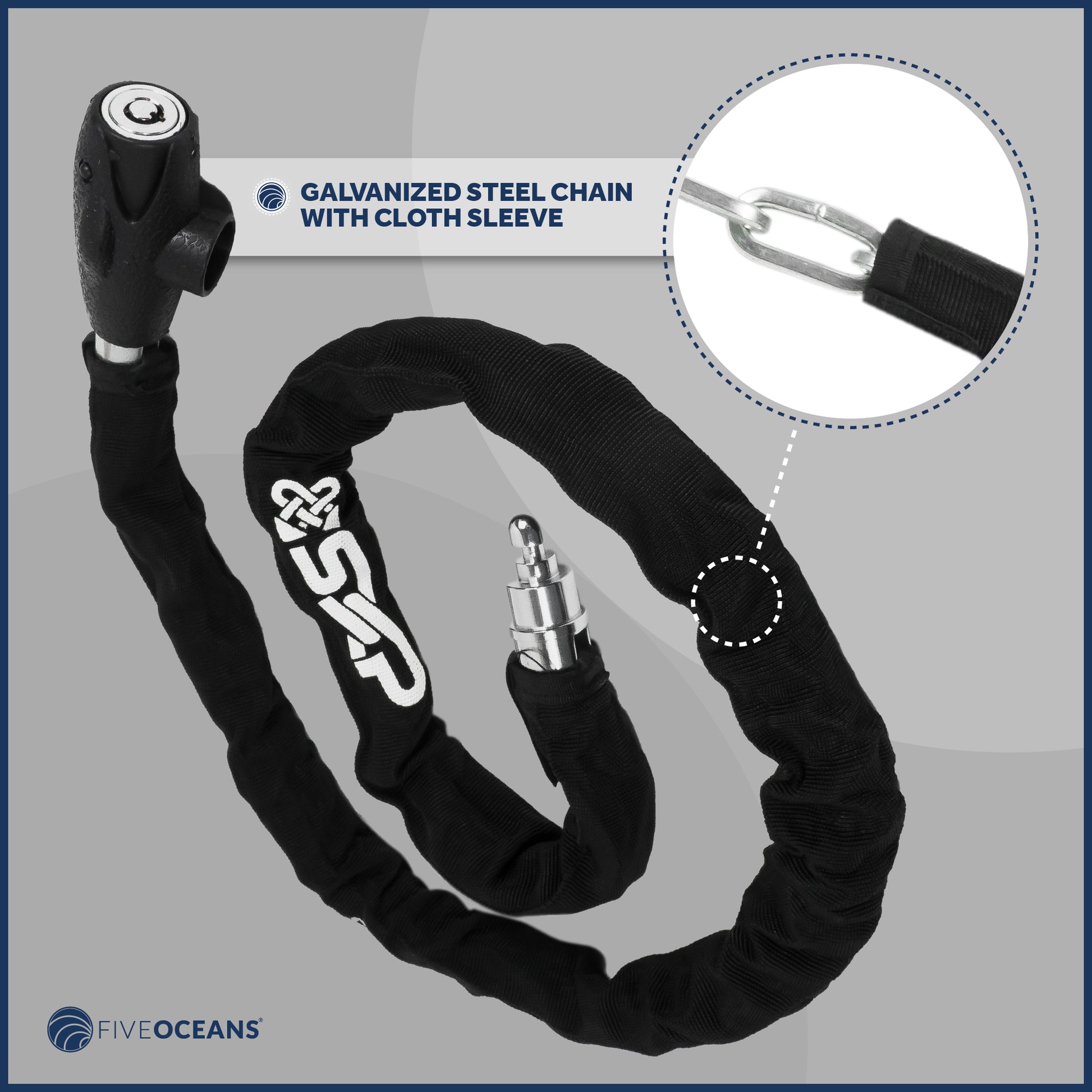 Bike Chain Lock, Keyed, with Mounting Bracket, 4' - FO3959 - Five Oceans
