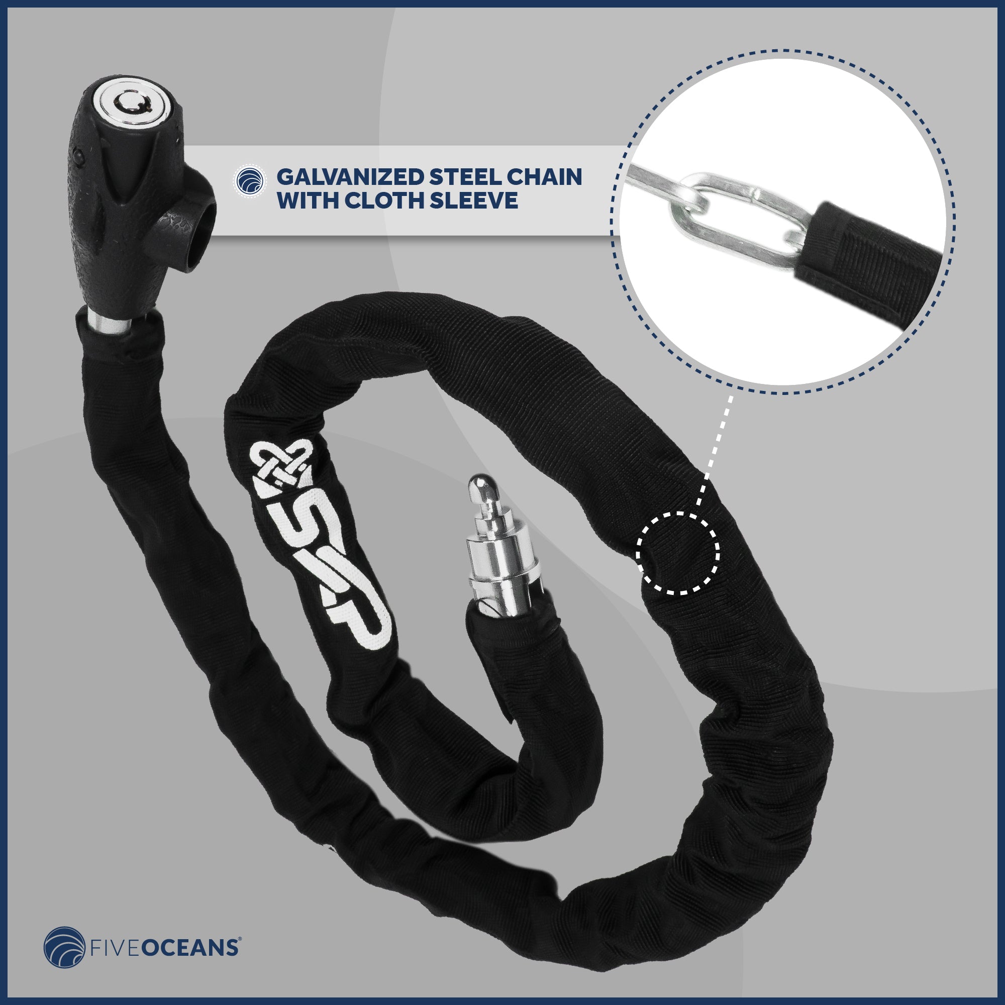 Bike Chain Lock, Keyed, with Mounting Bracket, 4' - FO3959 - Five Oceans