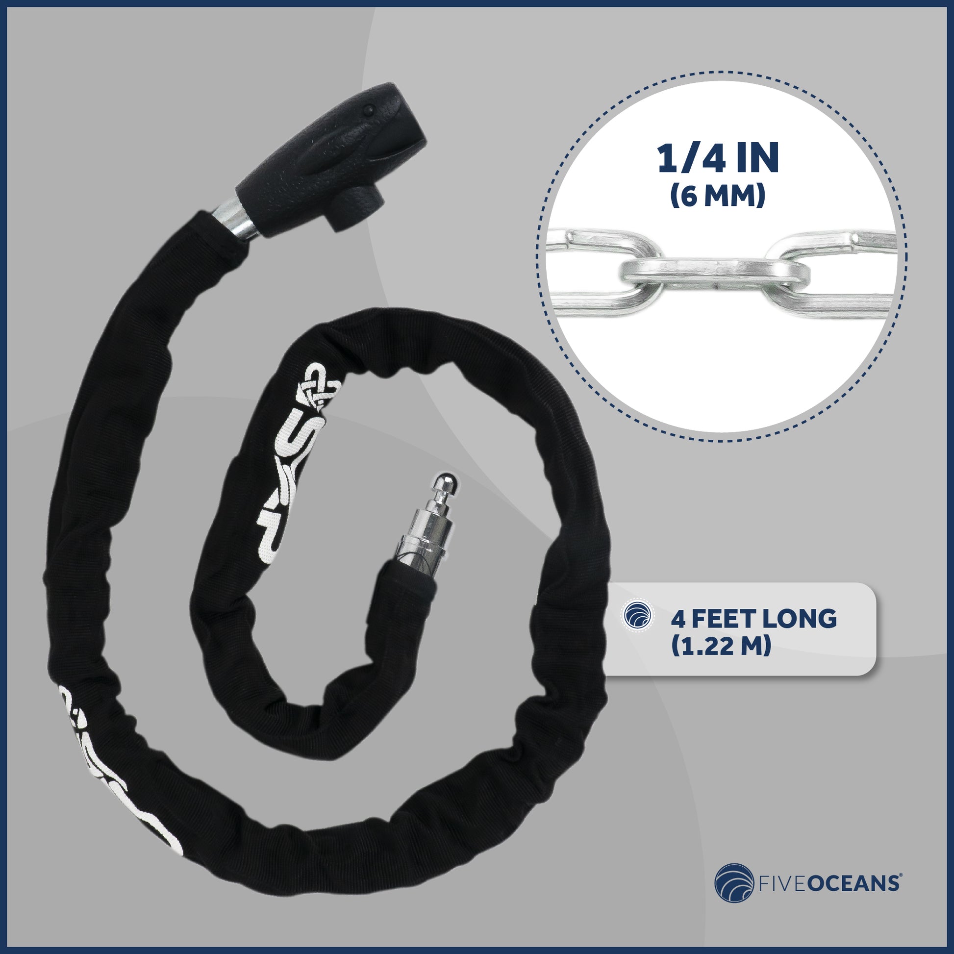 Bike Chain Lock, Keyed, with Mounting Bracket, 4' - FO3959 - Five Oceans