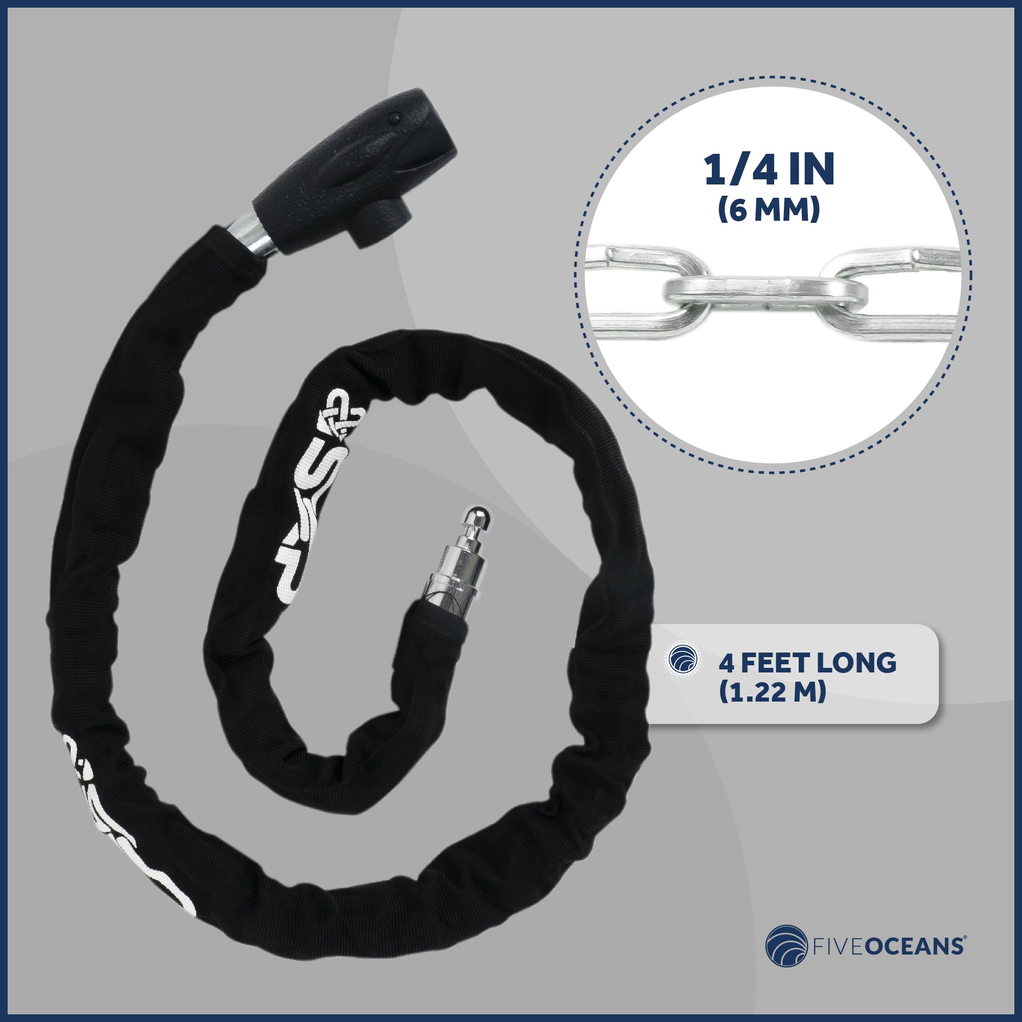 Bike Chain Lock, Keyed, with Mounting Bracket, 4' - FO3959 - Five Oceans