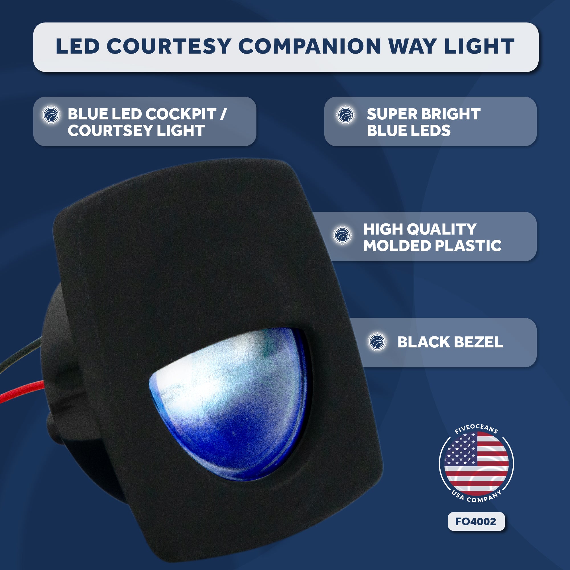 2-1/4" Square Courtesy Companion Way Light, Black Housing, Blue LED - FO4002