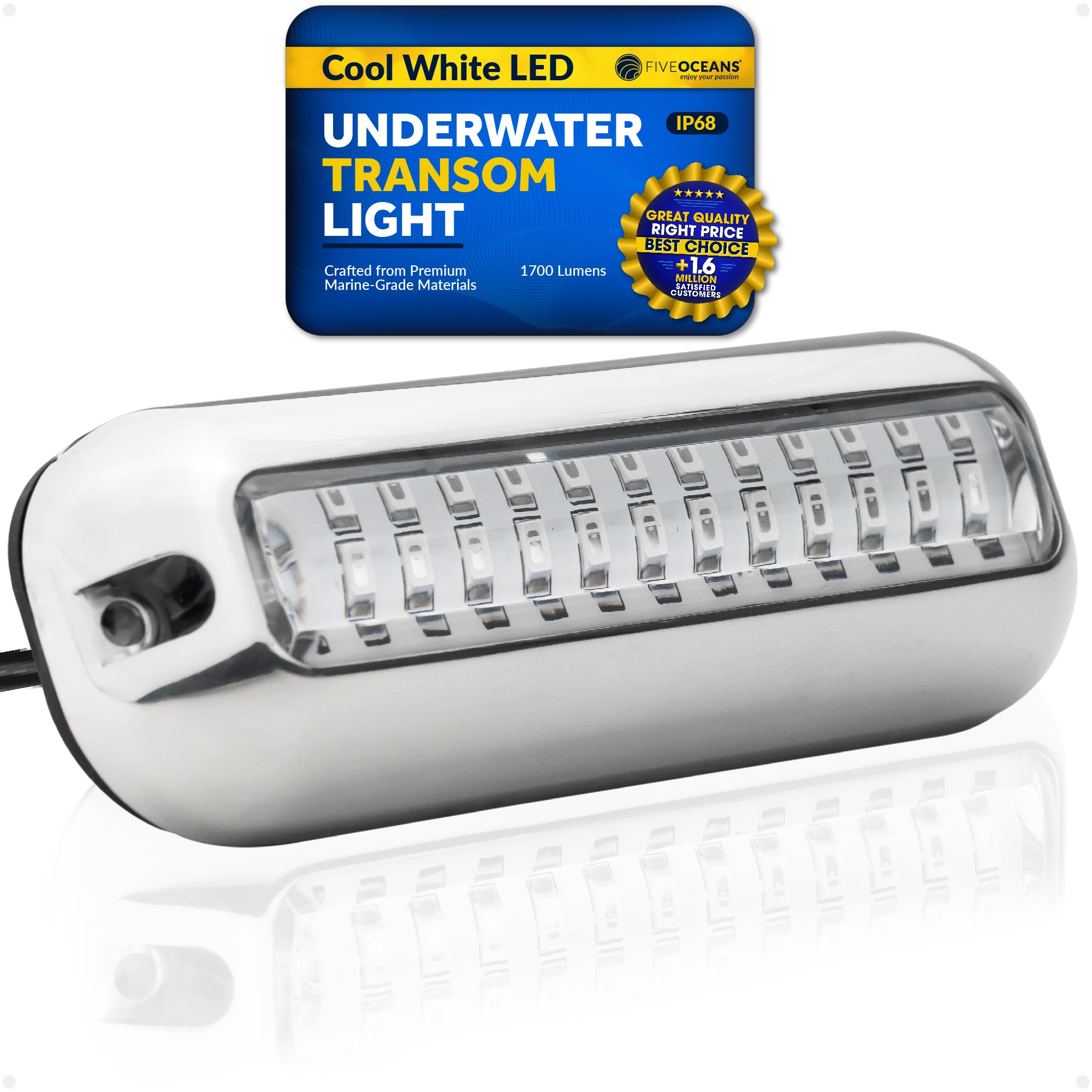 Underwater Transom Light, Stainless Steel, Cool White LED - FO4137 - Five Oceans