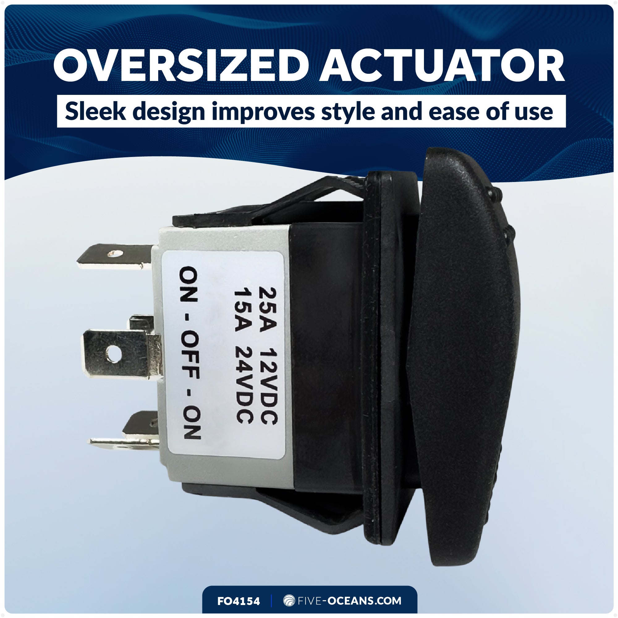 6-Pin On-Off-On Rocker Switch, DPDT, 25A/12V DC - 15A/24V DC - FO4154