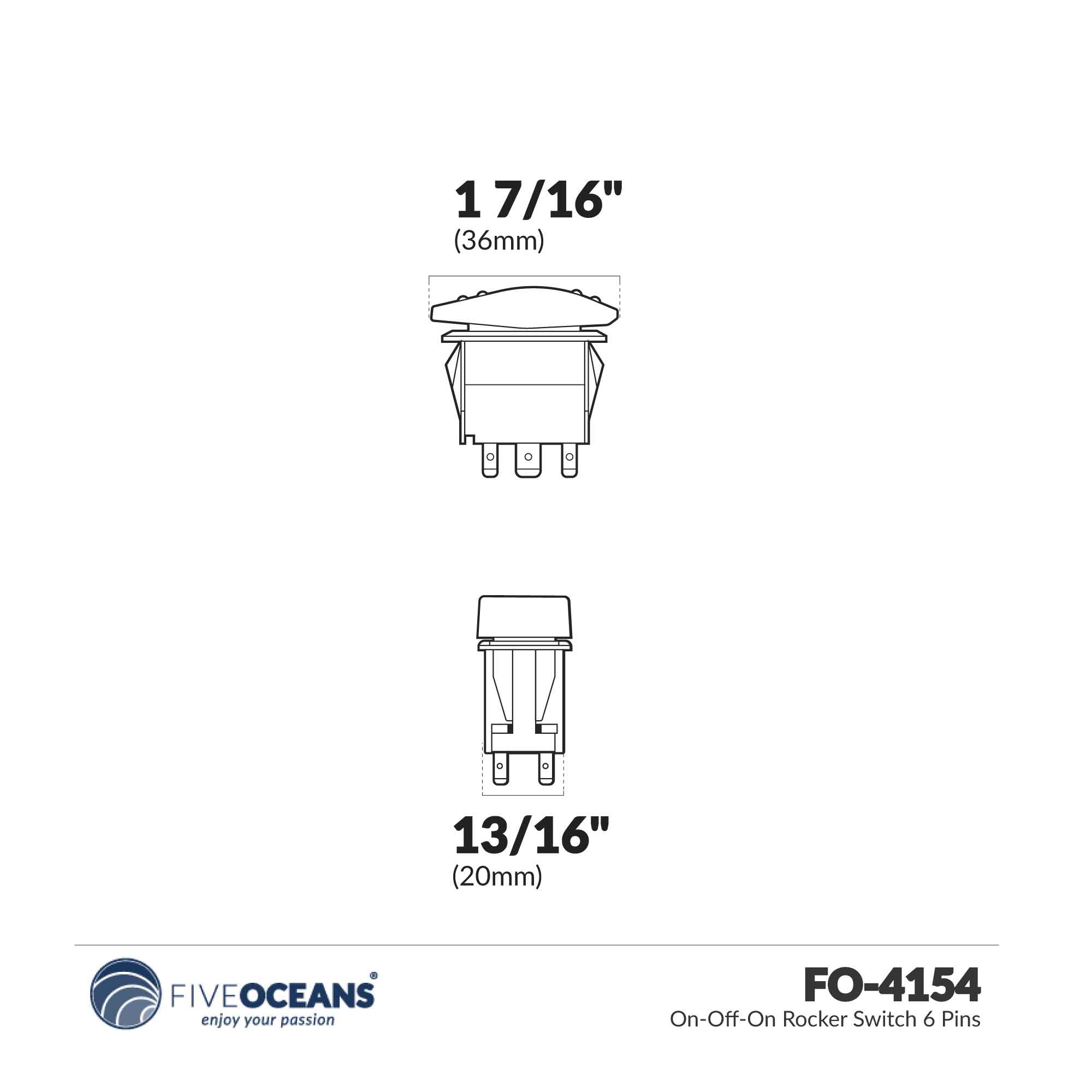 6-Pin On-Off-On Rocker Switch - FO4154 - Five Oceans