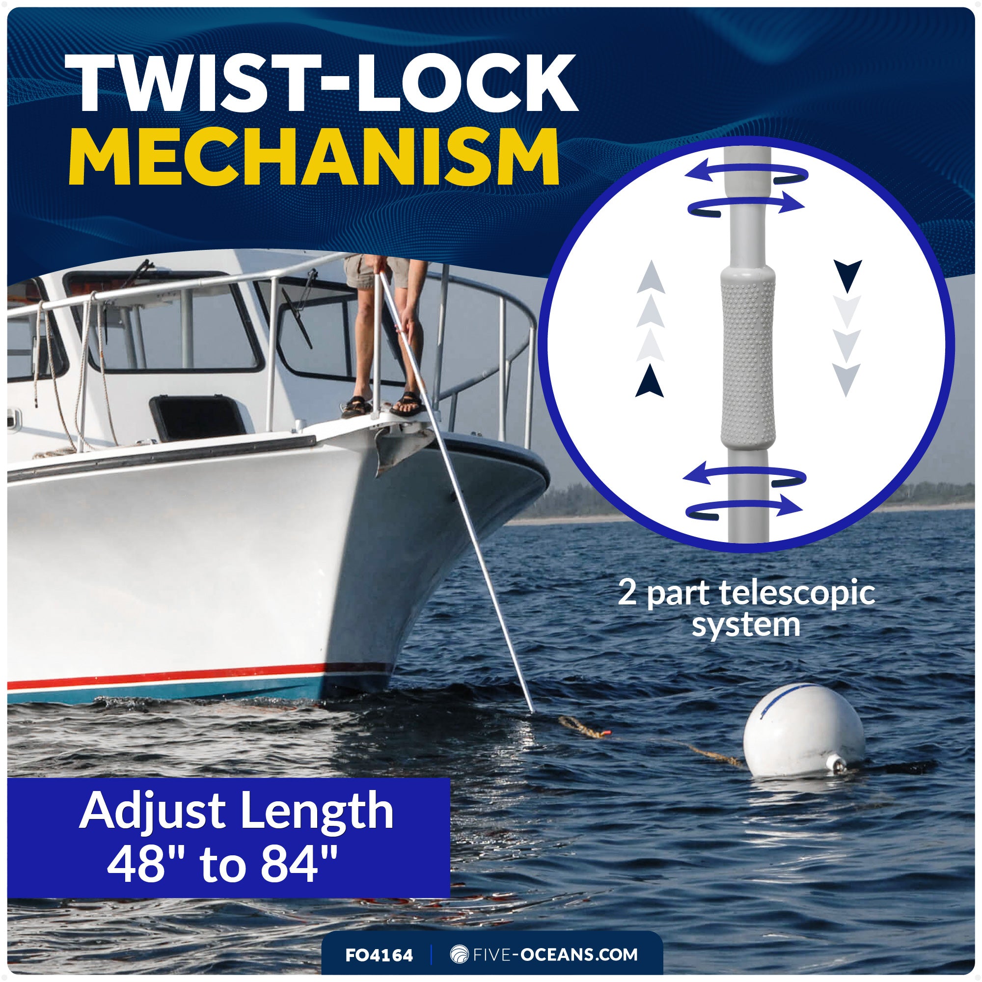 Telescoping Boat Hooks, Aluminum, Grey - FO4164
