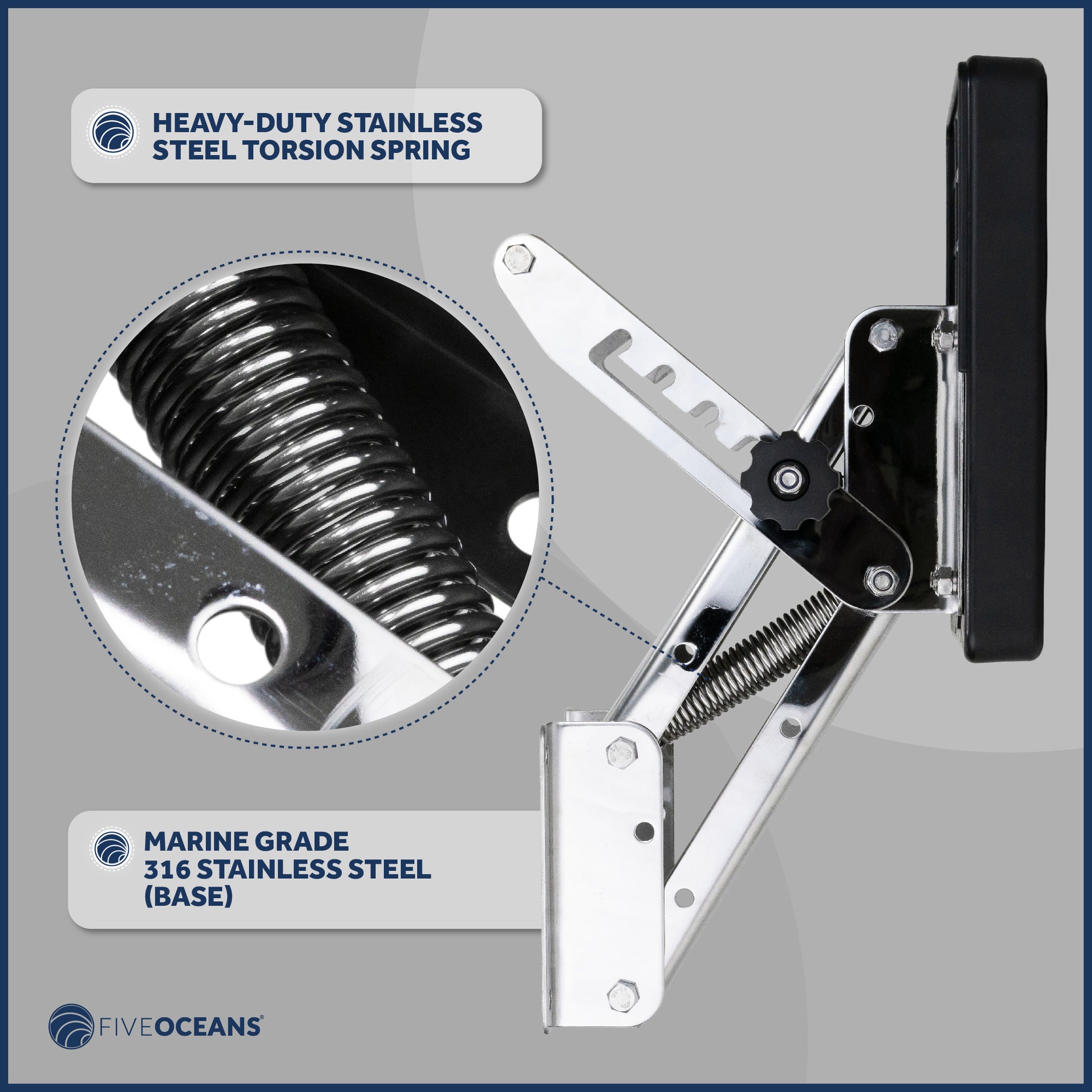 Adjustable Outboard Motor Bracket, Max. 20 Hp, Max. 88 Lb, 11-Inch of Travel, 316 Stainless Steel, Black Board - FO4204 - Five Oceans
