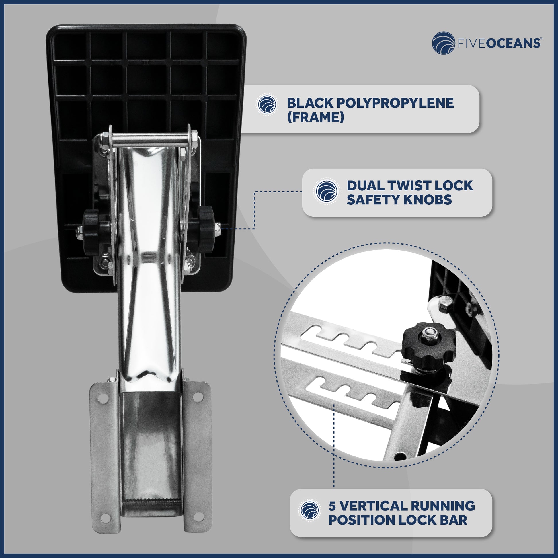 Adjustable Outboard Motor Bracket, Max. 20 Hp, Max. 88 Lb, 11-Inch of Travel, 316 Stainless Steel, Black Board - FO4204 - Five Oceans
