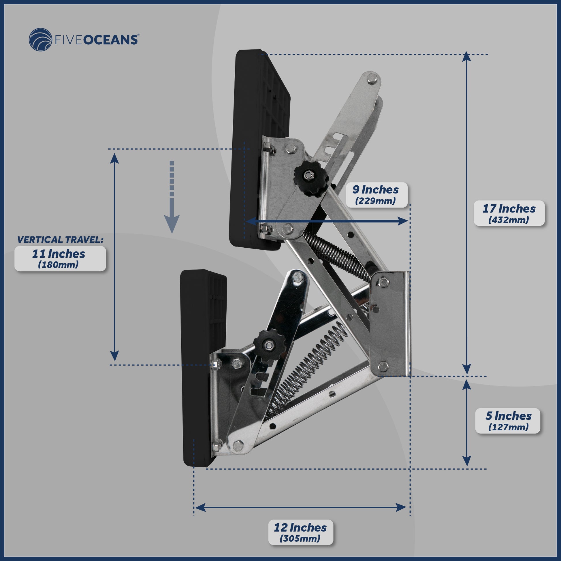 Adjustable Outboard Motor Bracket, Max. 20 Hp, Max. 88 Lb, 11-Inch of Travel, 316 Stainless Steel, Black Board - FO4204 - Five Oceans