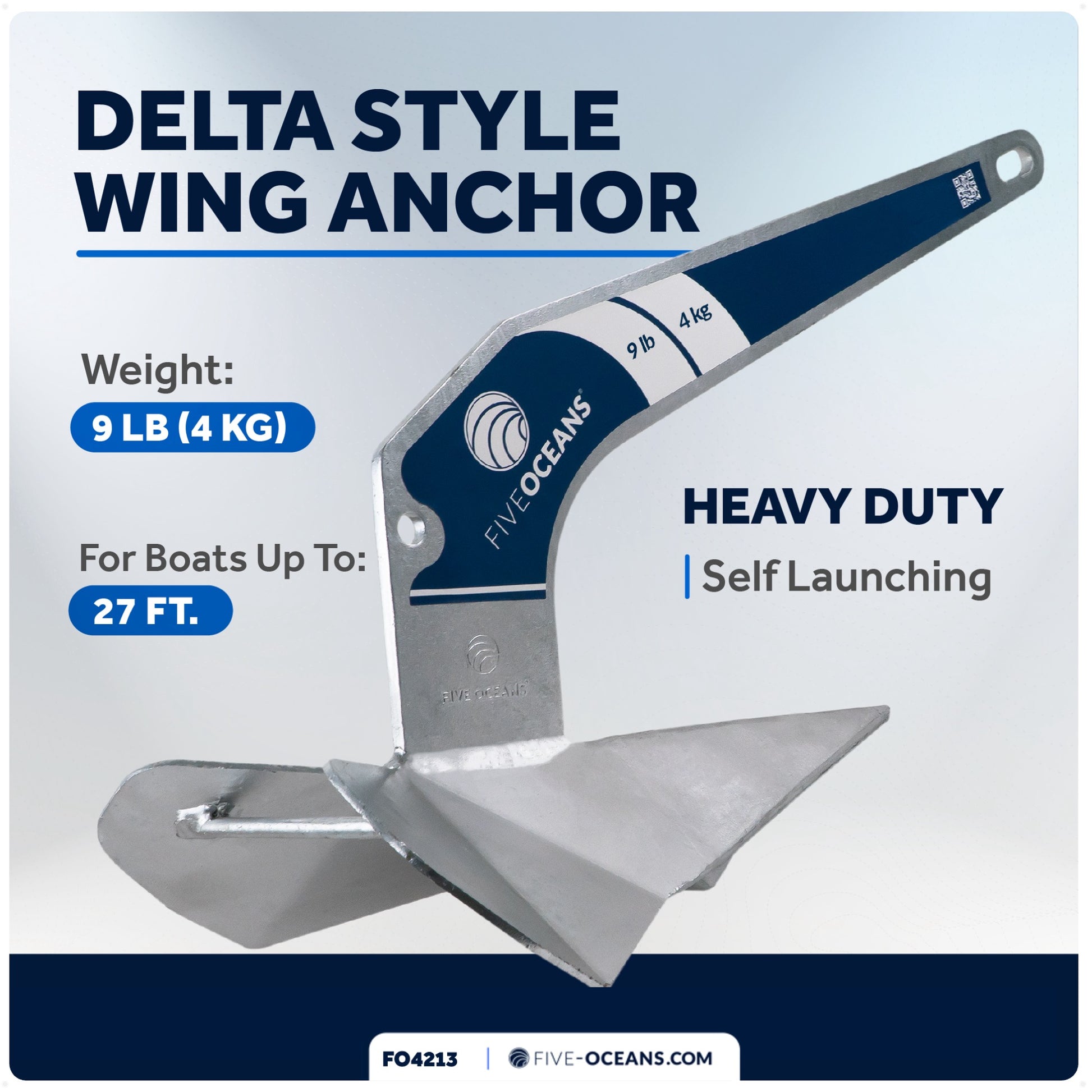 9 Lb Delta Style Wing Anchor, Hot Dipped Galvanized Steel - FO4213 - Five Oceans