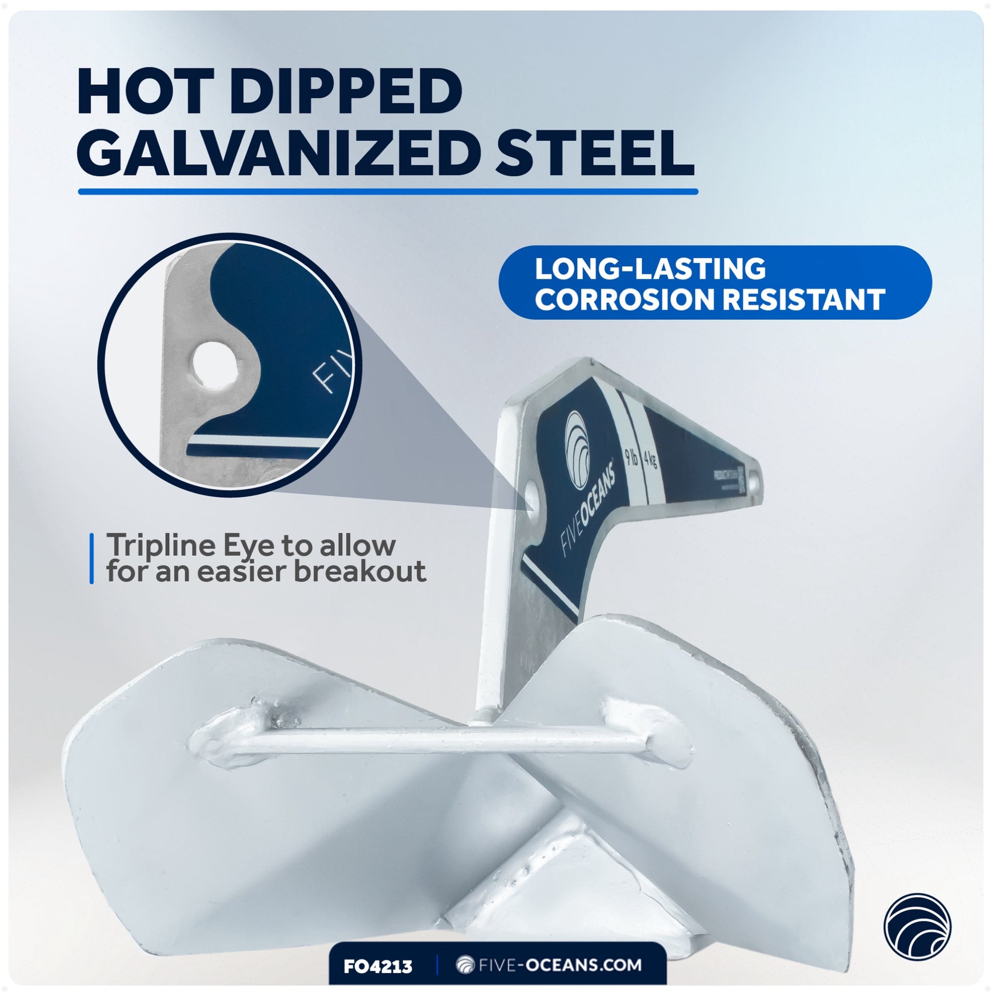 9 Lb Delta Style Wing Anchor, Hot Dipped Galvanized Steel - FO4213 - Five Oceans