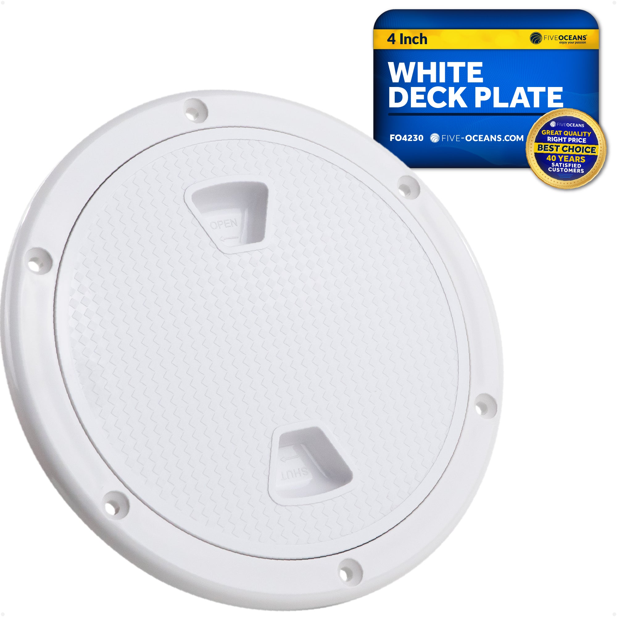 4" Deck Plate, Round Screw-in, Non-skid, White - Premium Series - FO4230