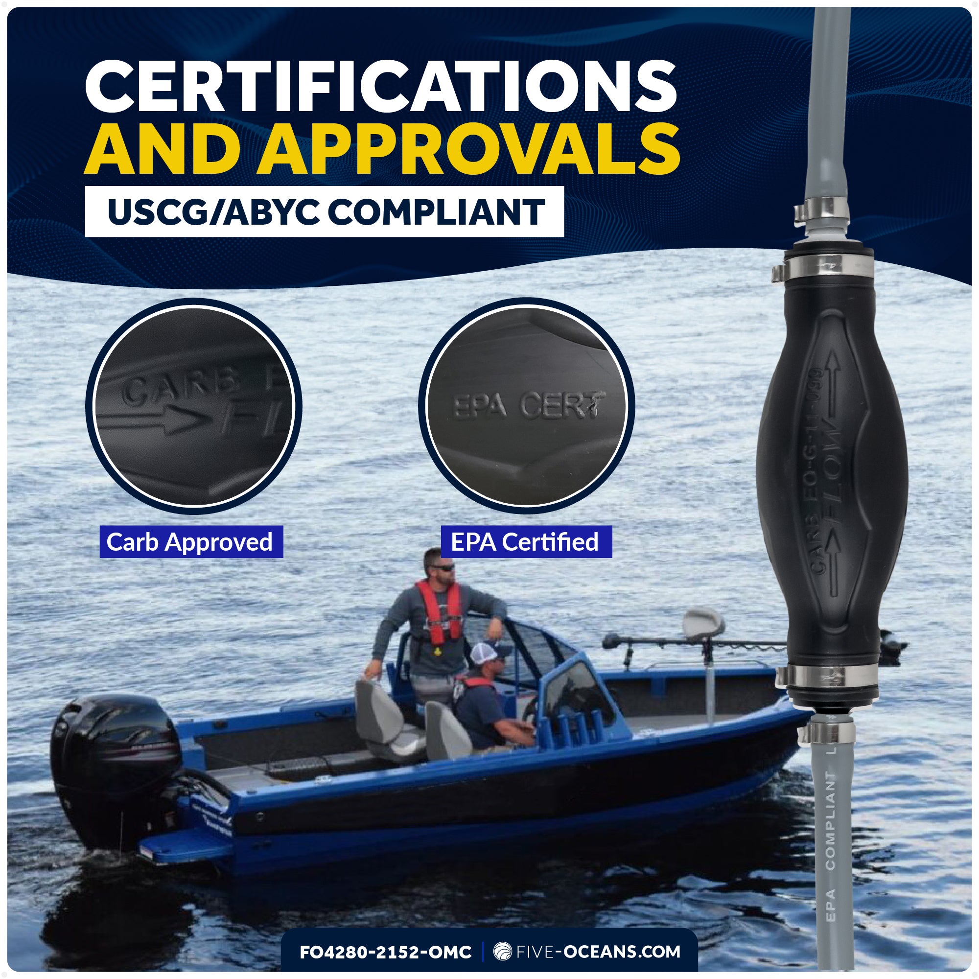 Marine Boat Fuel Line Kit for OMC/Johnson/Evinrude Outboards, 3/8" x 6', EPA/CARB Approved - FO4280-2152-OMC - Five Oceans