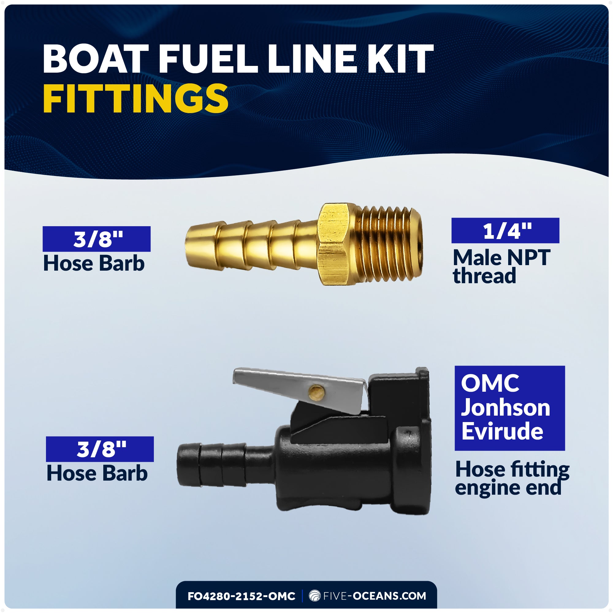 Marine Boat Fuel Line Kit for OMC/Johnson/Evinrude Outboards, 3/8" x 6', EPA/CARB Approved - FO4280-2152-OMC - Five Oceans